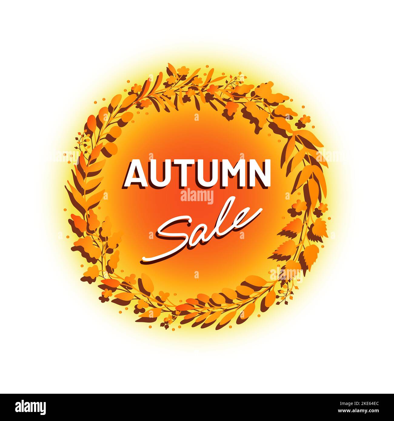 Annonce ou étiquette de solde d'automne, couronne de feuilles dorées Illustration de Vecteur