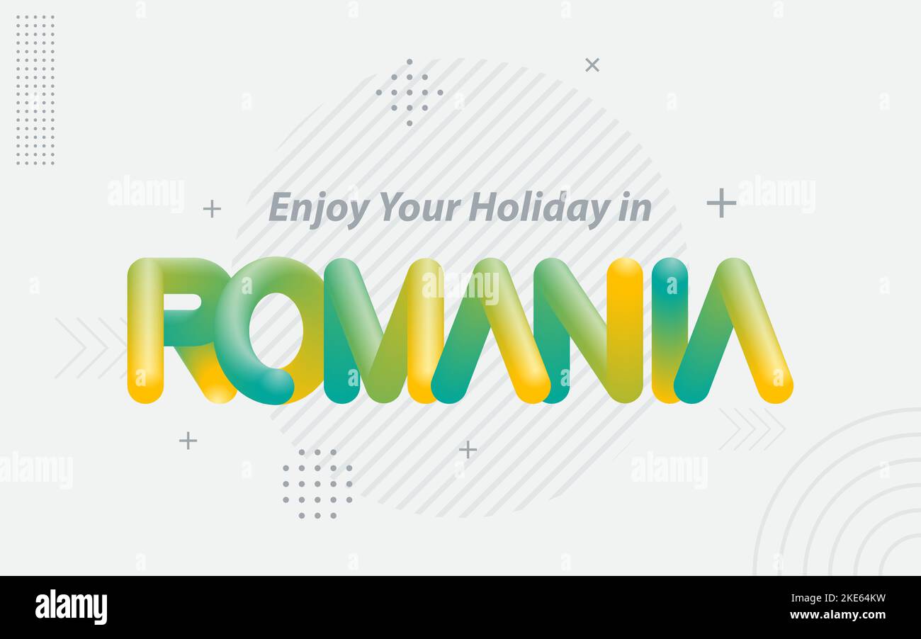 Profitez de vos vacances en Roumanie. Typographie créative avec effet 3D Blend Illustration de Vecteur
