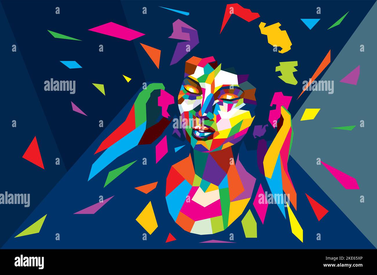 Tête femelle abstraite en polygones colorés illustration. Illustration de Vecteur