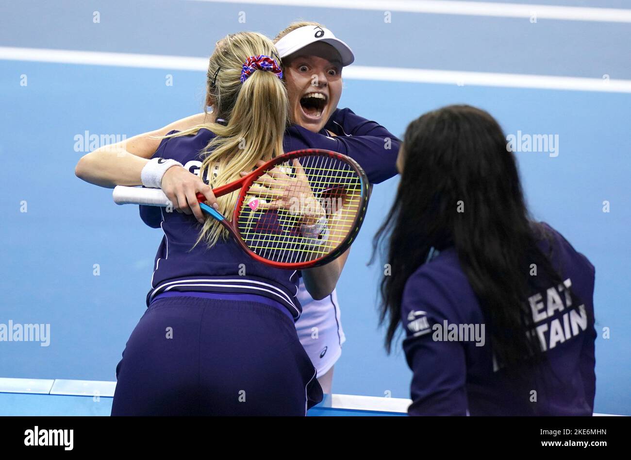 Harriet Dart en Grande-Bretagne célèbre son combat contre Paula Badosa en Espagne au cours du troisième jour du match du groupe Billie Jean King Cup entre l'Espagne et la Grande-Bretagne à l'Emirates Arena, Glasgow. Date de publication : jeudi 10 novembre 2022. Banque D'Images