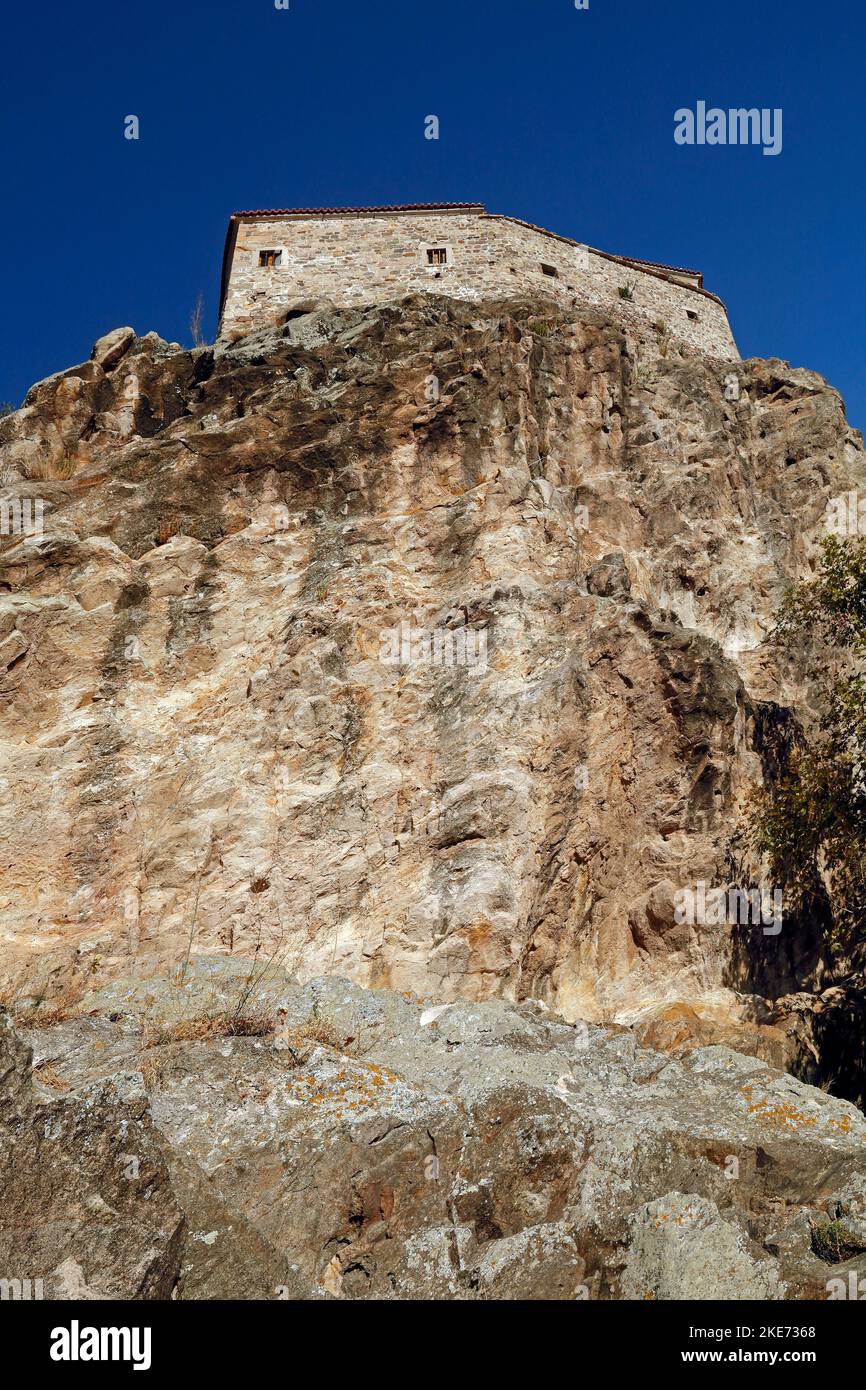 Glykkylousa Panagia. Notre Dame du Kiss doux église sur un rocher. Petra, vue sur Lesbos. Banque D'Images