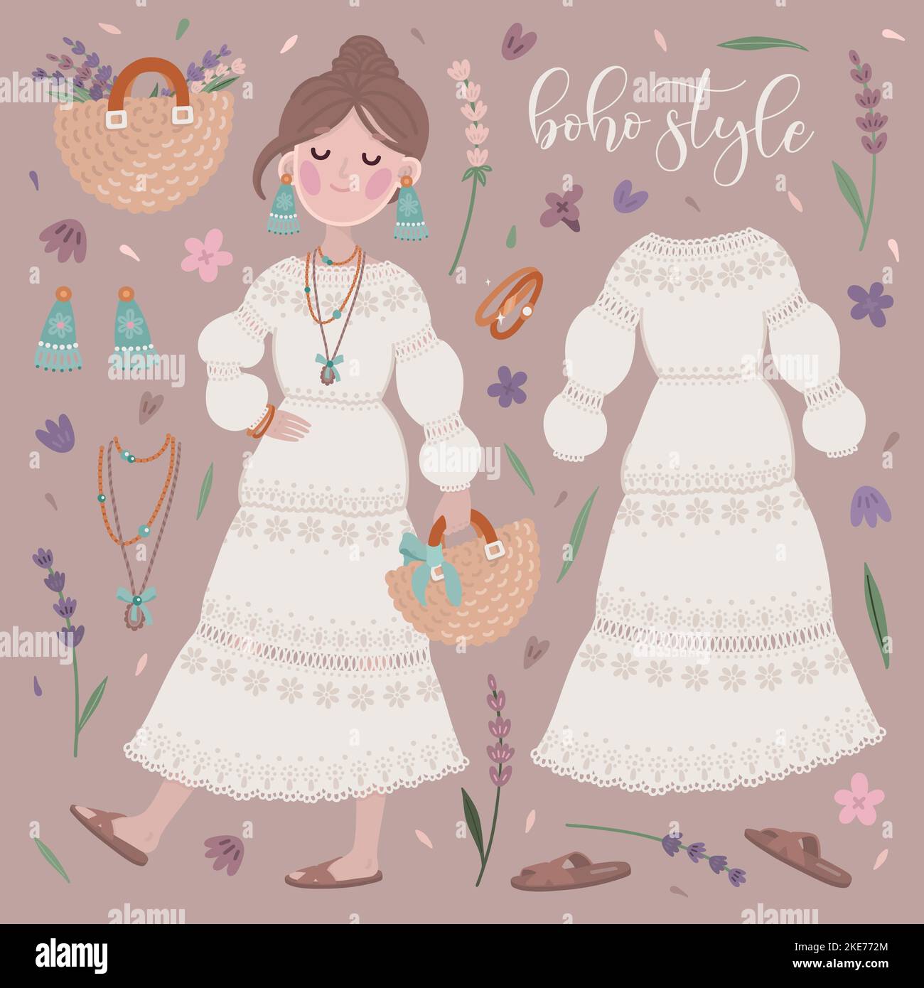 Boho fille et tenue 3 Illustration de Vecteur