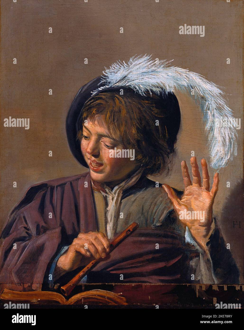 Chant Boy avec flûte, peinture par Frans Hals Banque D'Images