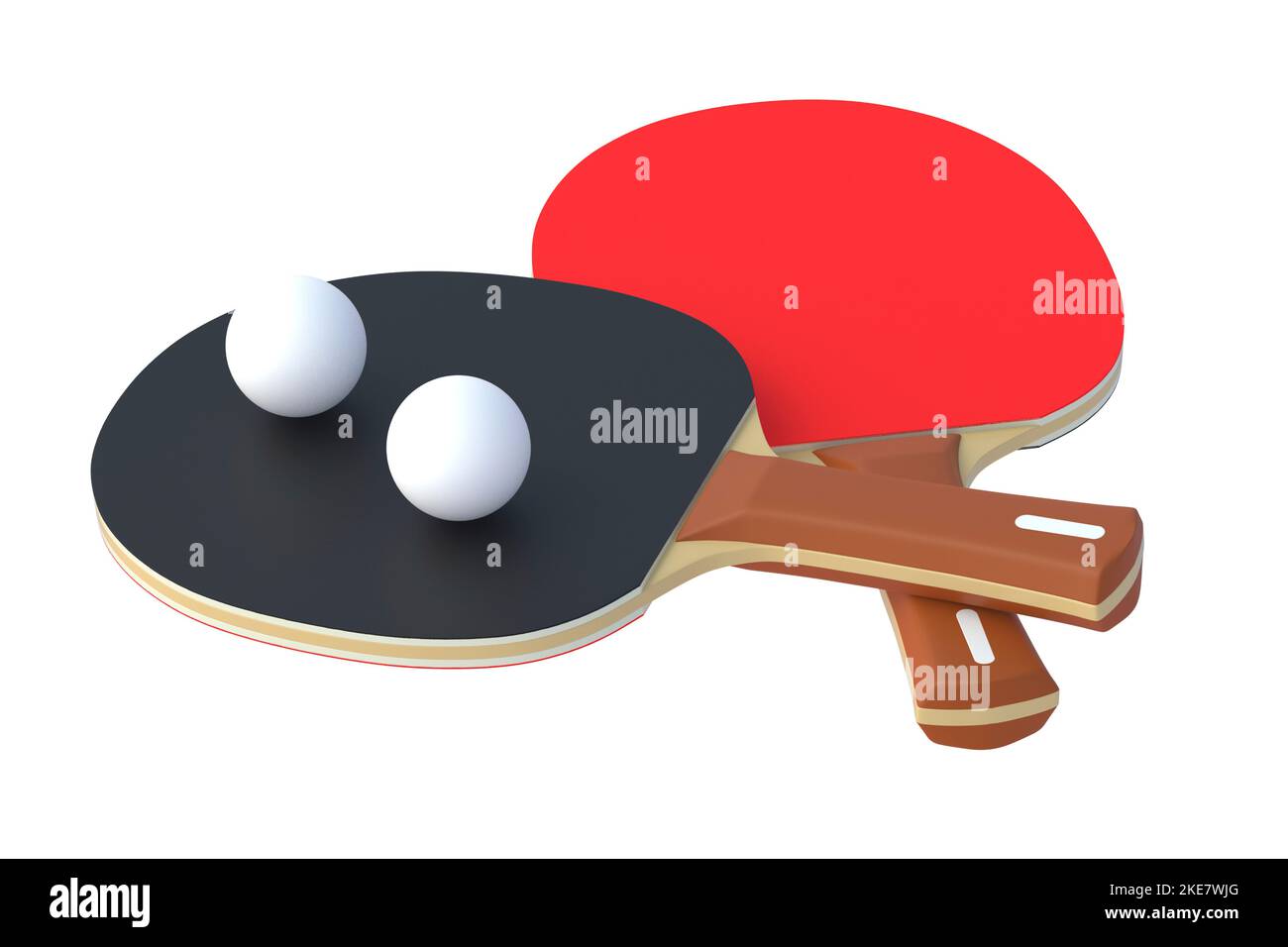 Palettes de ping-pong avec balles isolées sur fond blanc. Jeu de loisirs. Équipement de sport. Concurrence internationale. Tennis de table. 3d rendu Banque D'Images