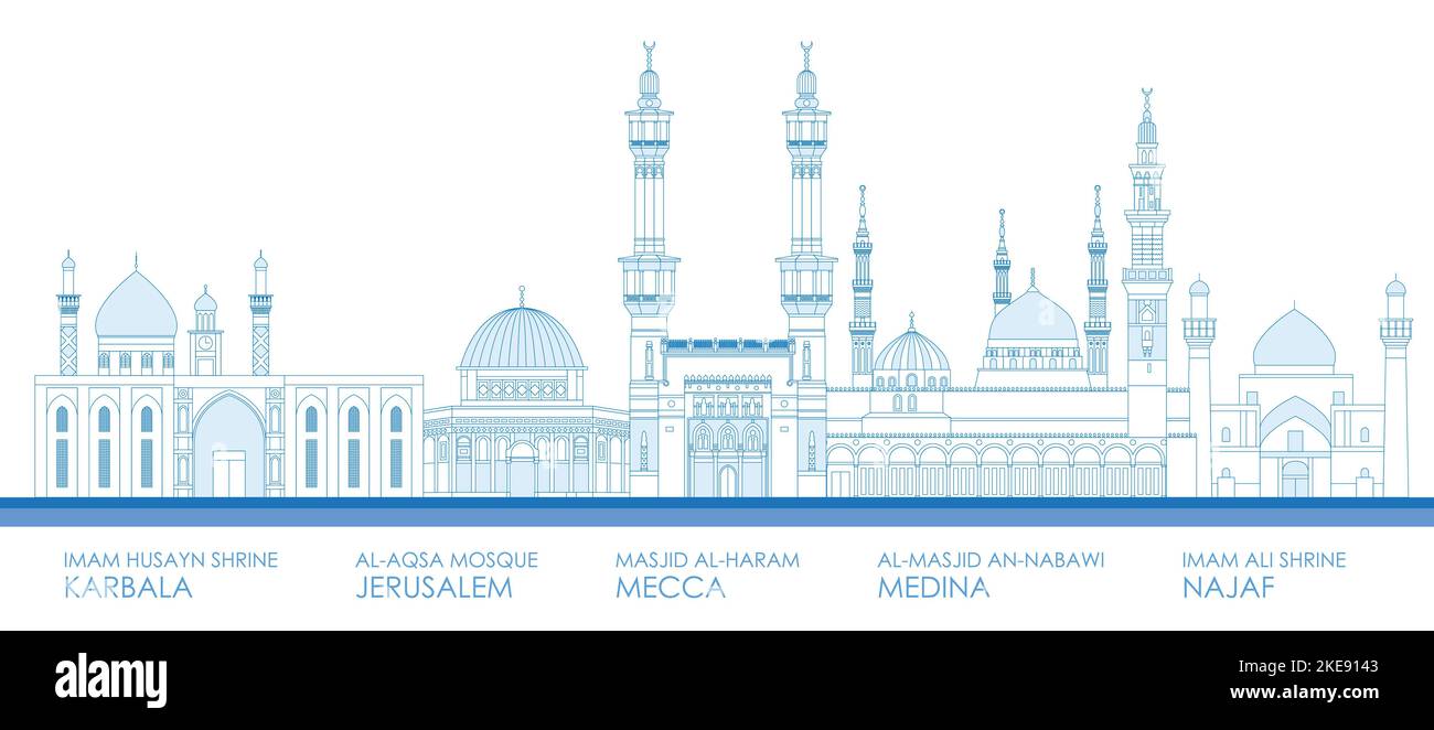 Outline Skyline Panorama des mosquées les plus célèbres - illustration vectorielle Illustration de Vecteur