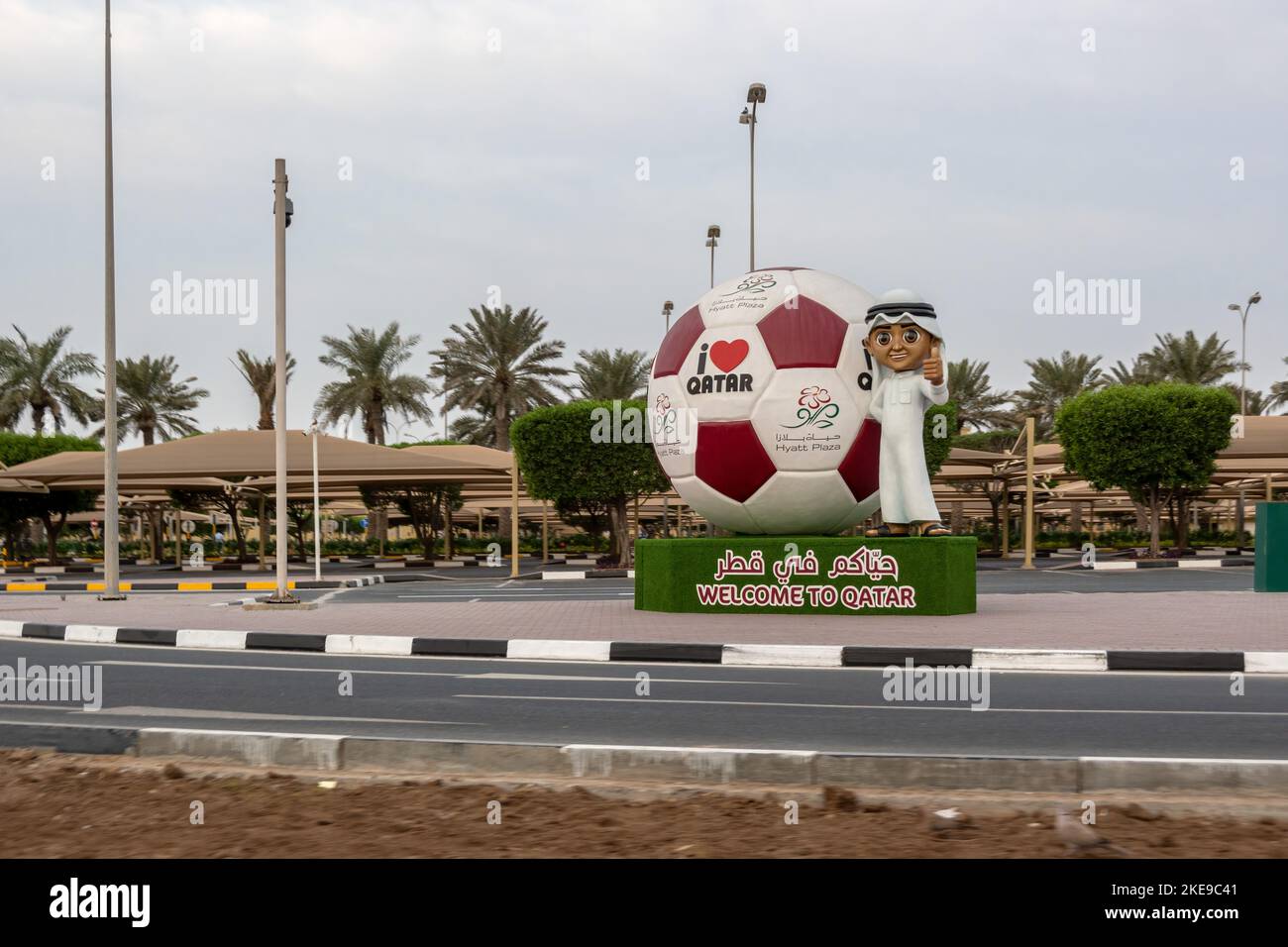Coupe du monde de la FIFA, Qatar la rénovation et la béatification travaillent sur le point de repère. La coupe du monde est un véritable engouement Banque D'Images