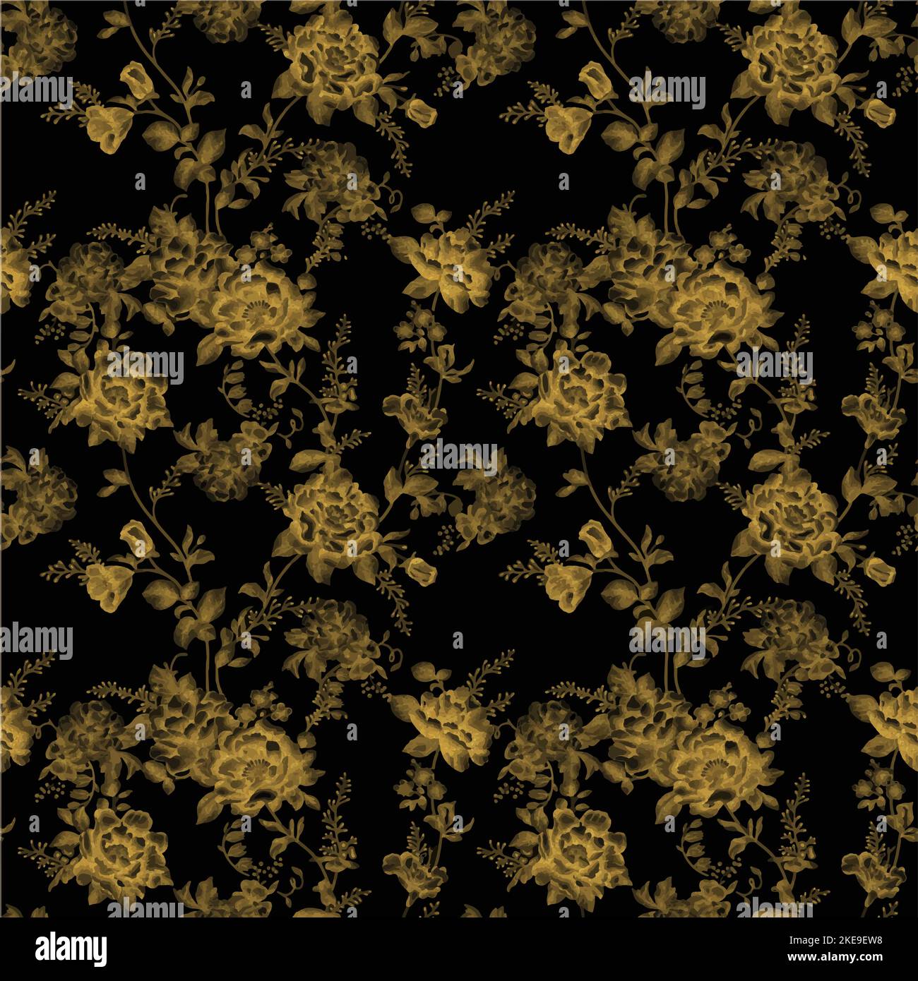 Motif floral aquarelle sans couture : fleurs roses, éléments dorés, feuilles et branches vertes sur fond blanc ; pour les emballages, papiers peints et cartes postales. Illustration de Vecteur