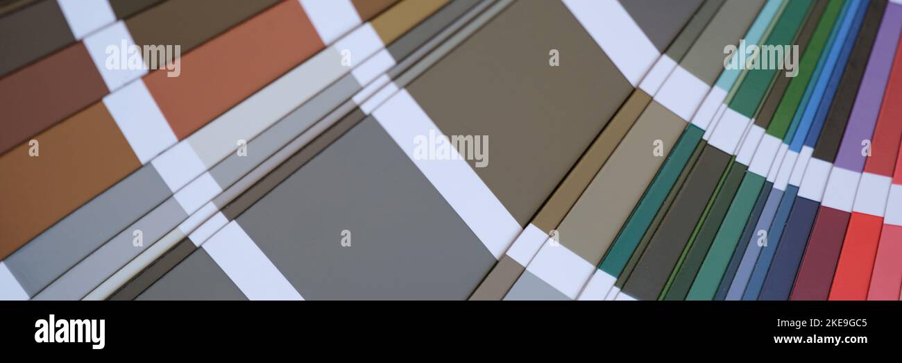 Éventail avec palette de couleurs multicolores lumineuses échantillons de différentes nuances de gros plan Banque D'Images