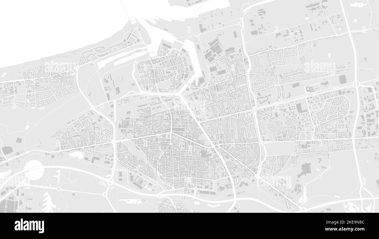 Carte d'arrière-plan vectorielle de la ville de Calais, blanc et gris clair, routes et illustration de l'eau. Format écran large, feuille de route de la conception numérique à plat. Illustration de Vecteur