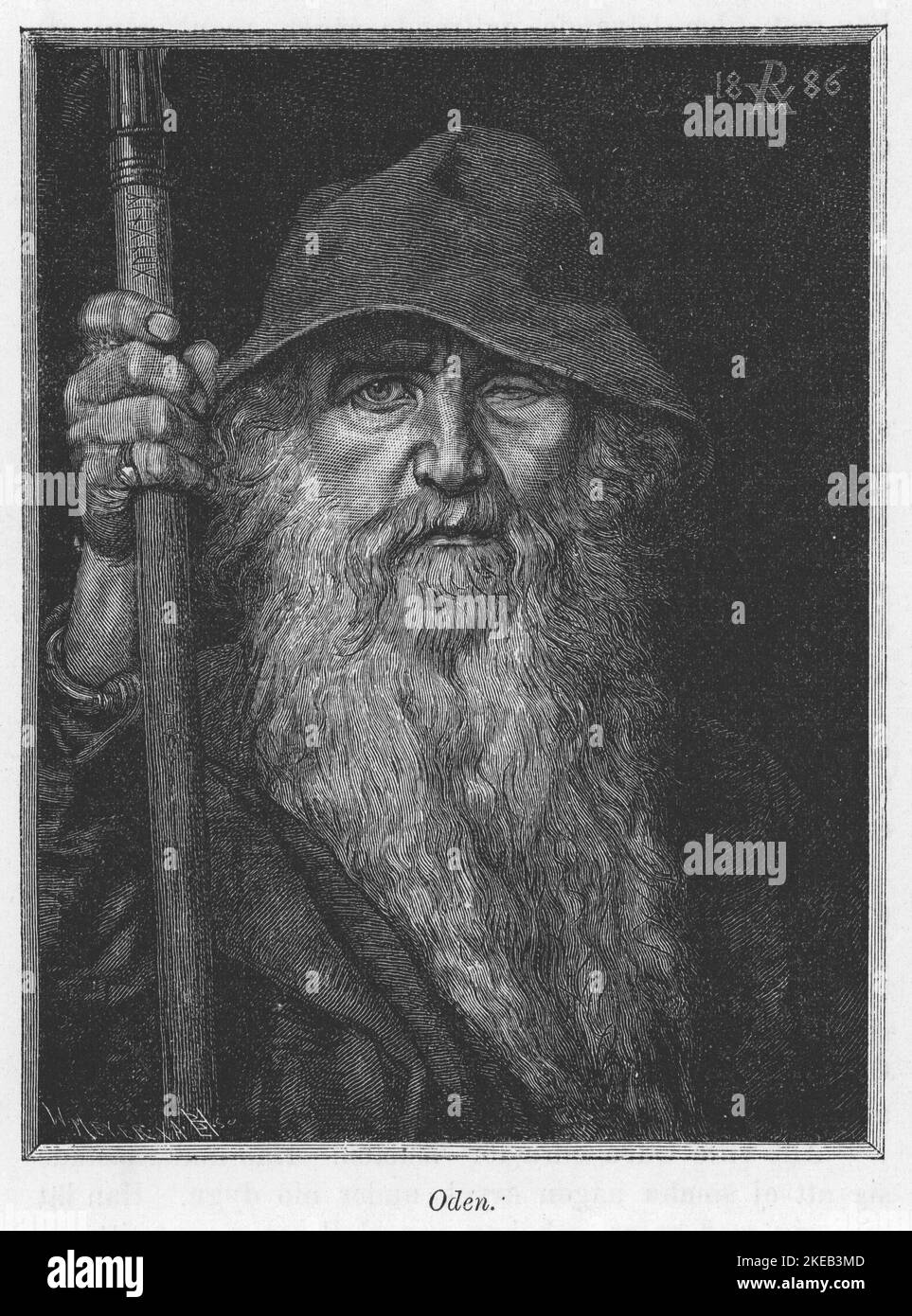 Odin. Le Dieu principal dans la mythologie de Norse décrit comme un vieil homme immensément sage, à un seul œil. Illustration d'Odin en tant que Wanderer datant de 1886 réalisée à partir d'une peinture originale de Georg von Rosen. Réf. CV69 Banque D'Images