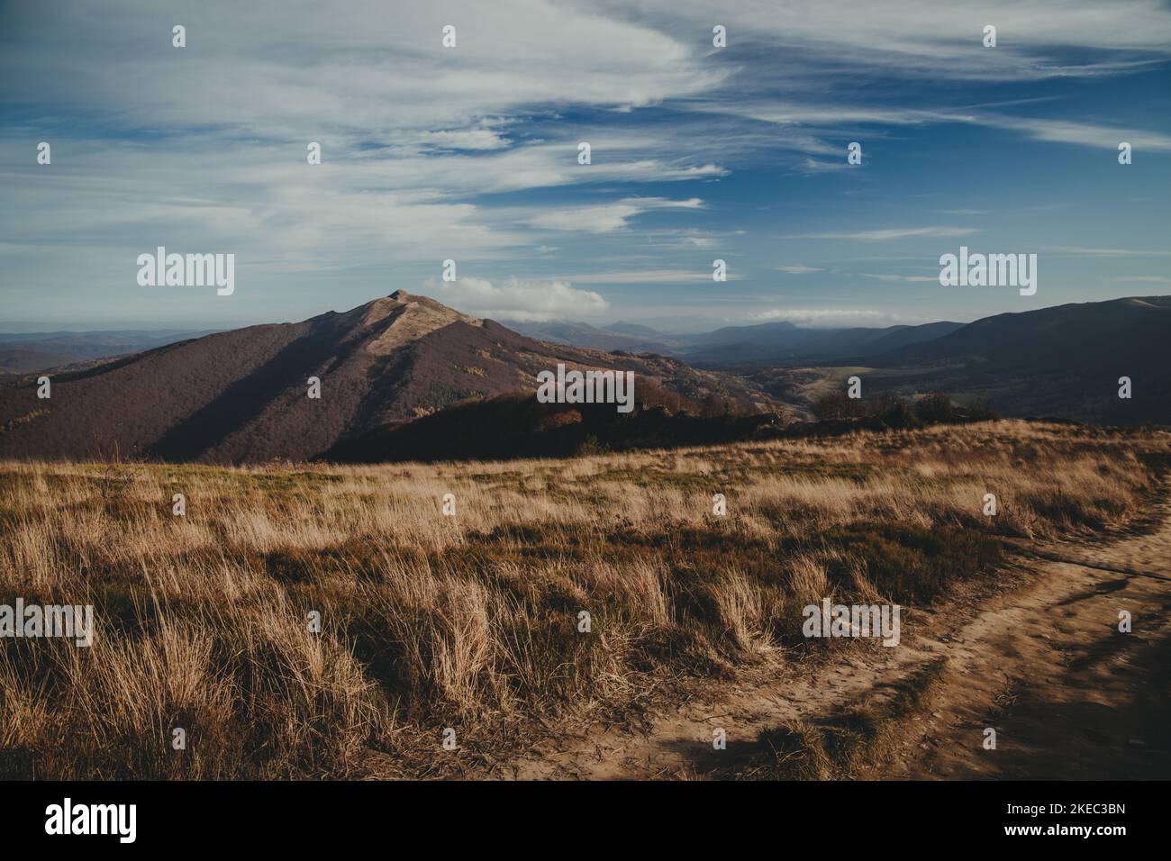 Bieszczady montagne en Pologne. Vue d'automne sur Polonina Wetlinska et Polonina Carynska Banque D'Images