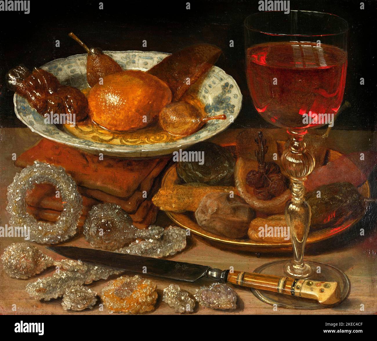 Encore la vie avec des fruits et des sucreries par l'artiste allemand Georg Flegel (1566-1638), huile sur bois de hêtre, c. 1635-37 Banque D'Images