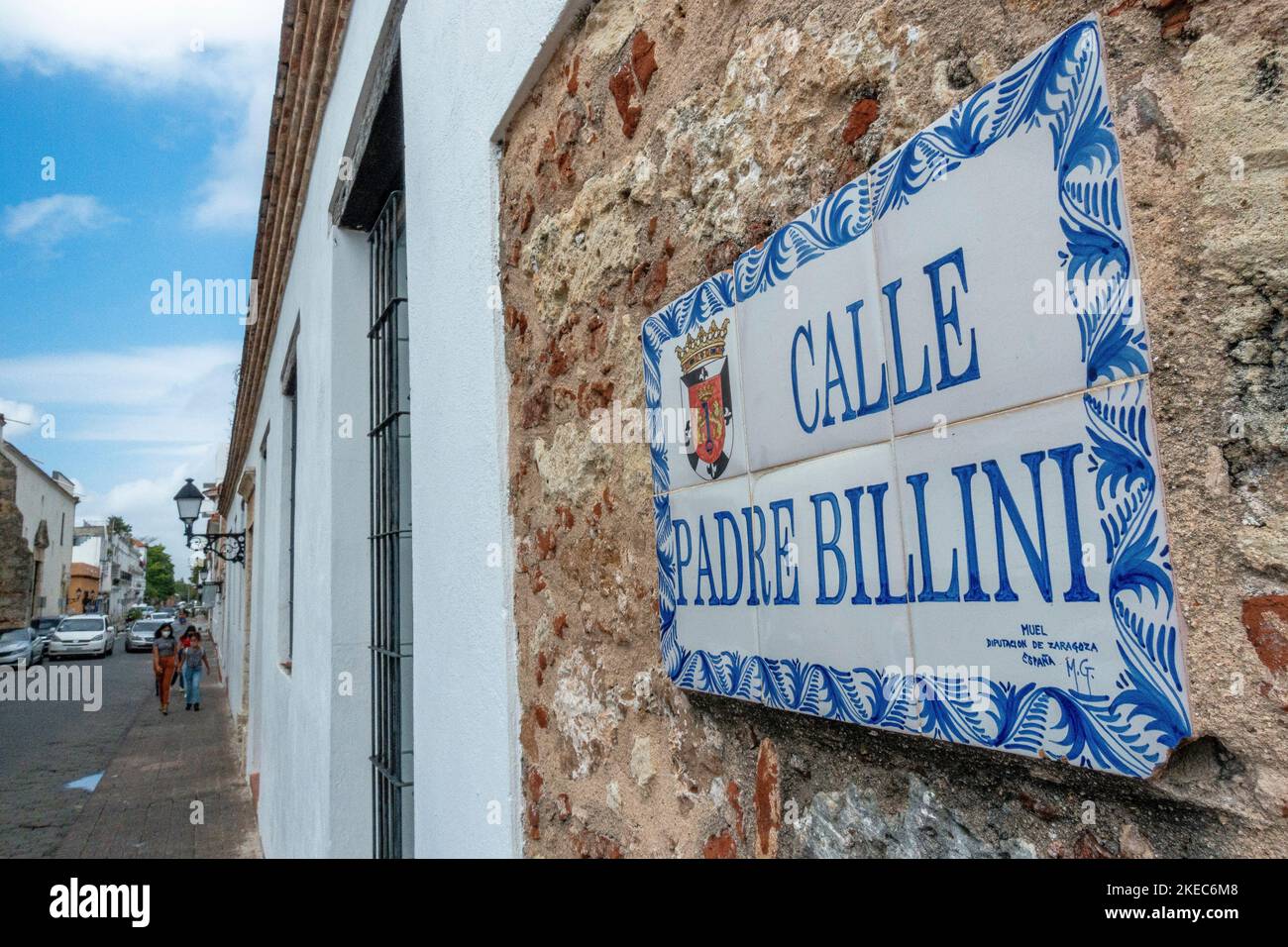 Amérique du Nord, Caraïbes, Grande Antilles, Île d'Hispaniola, République dominicaine, Saint-Domingue, Zona Colonial, panneau de rue Calle Padre Bellini Banque D'Images