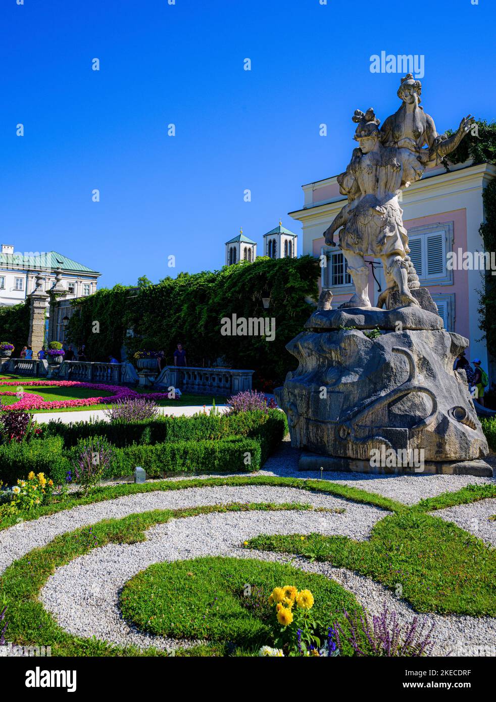 La statue de Paris vole Helena (eau) vue dans le jardin Mirabell à Salzbourg, Autriche, Europe Banque D'Images