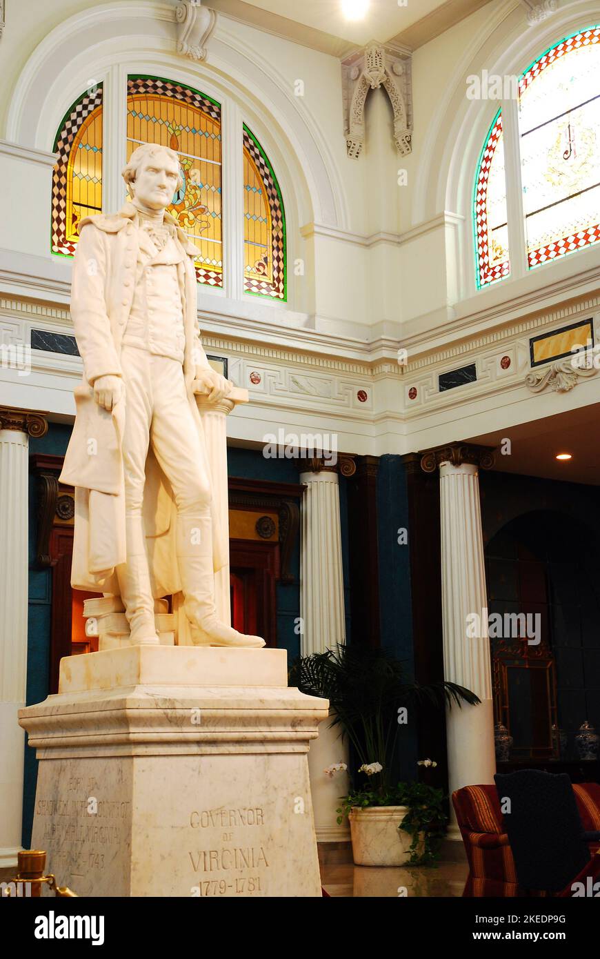 Une statue du président Thomas Jefferson se trouve dans le hall de l'hôtel Thomas Jefferson, à Richmond, en Virginie Banque D'Images