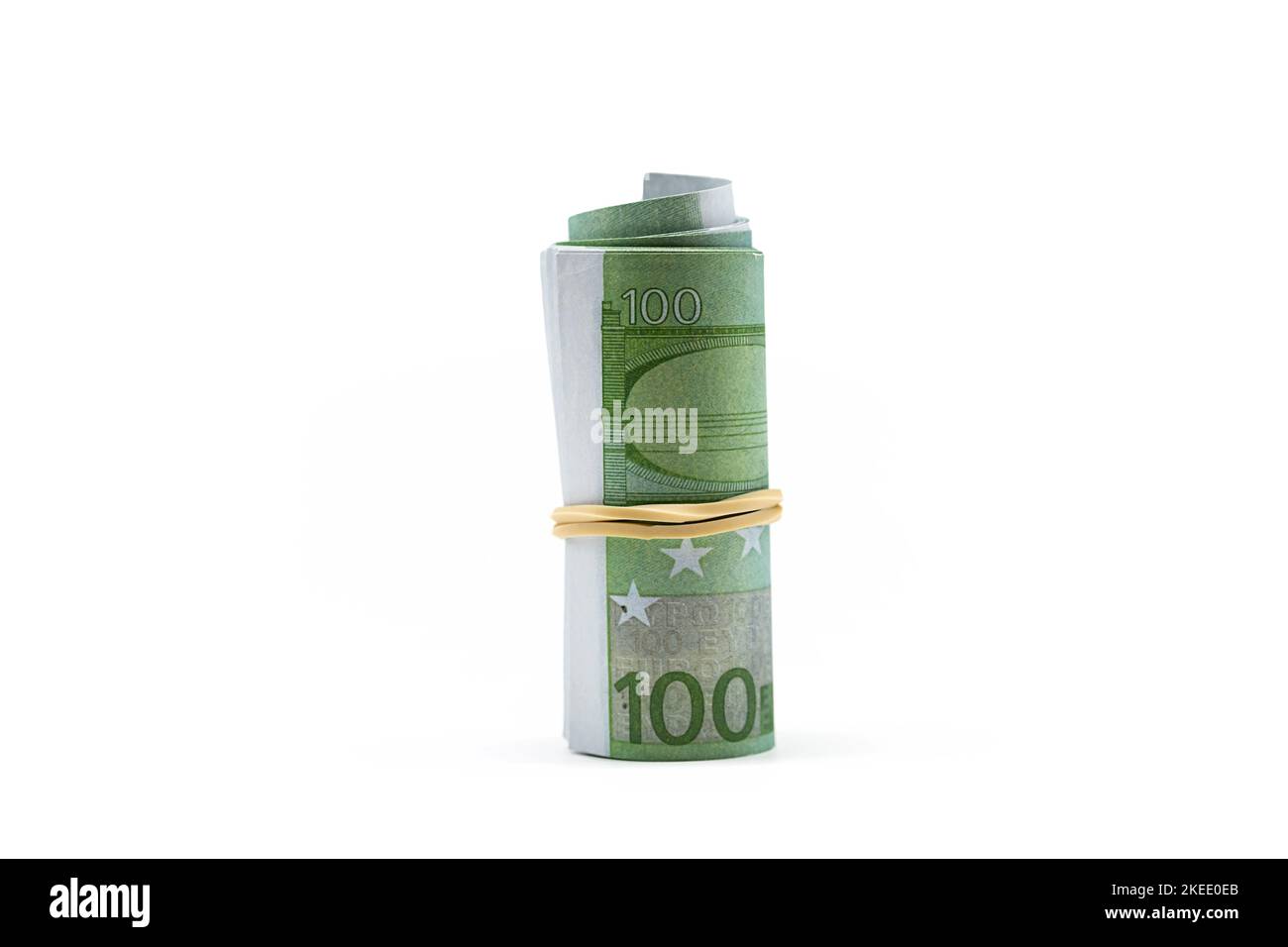 Des factures de cent euros ont été reportées en blanc. Rouleau de monnaie papier Europe. Banque D'Images