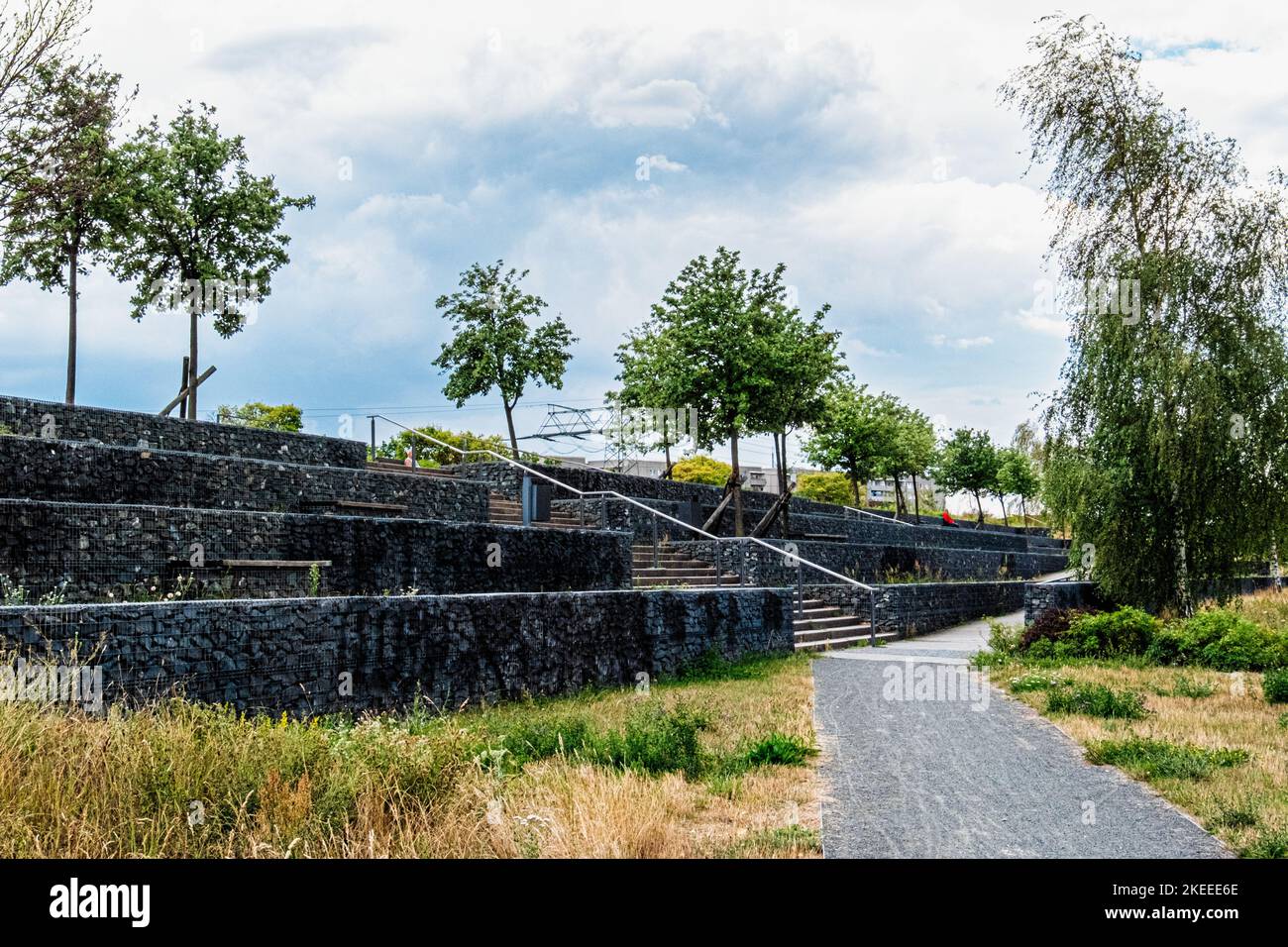 Parc sur la route de l'ancien mur de Berlin, parc paysagiste Rudow-Altglienicke, Am Klarphul 1, Berlin Banque D'Images