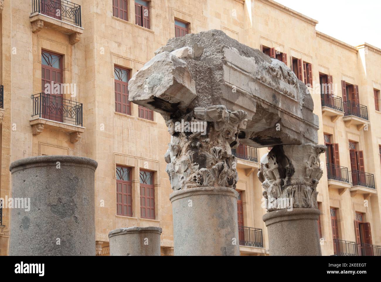 Vestiges romains - colonnes et capitales, Beyrouth, Liban, Moyen-Orient Banque D'Images