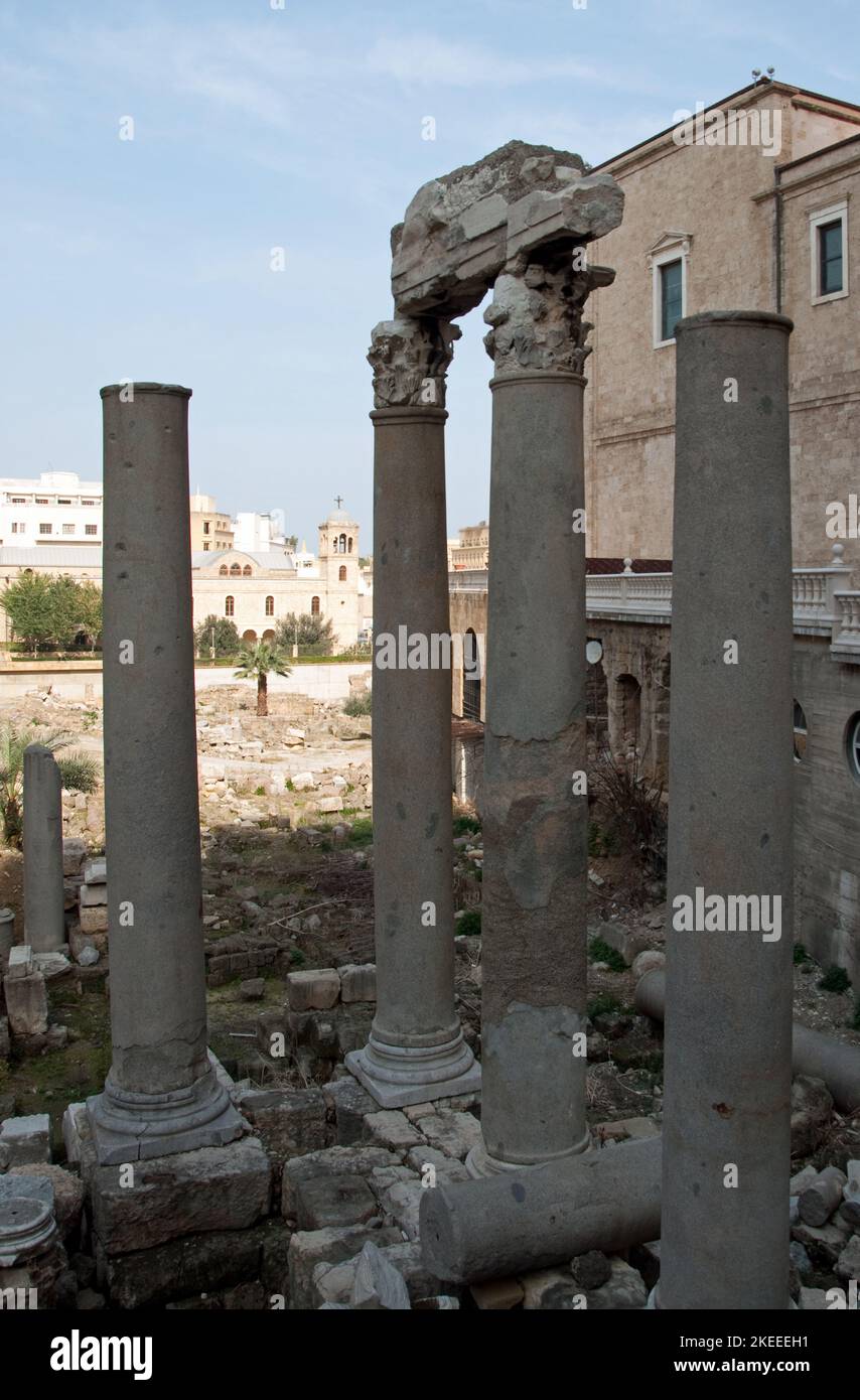 Vestiges romains - colonnes et capitales, Beyrouth, Liban, Moyen-Orient Banque D'Images