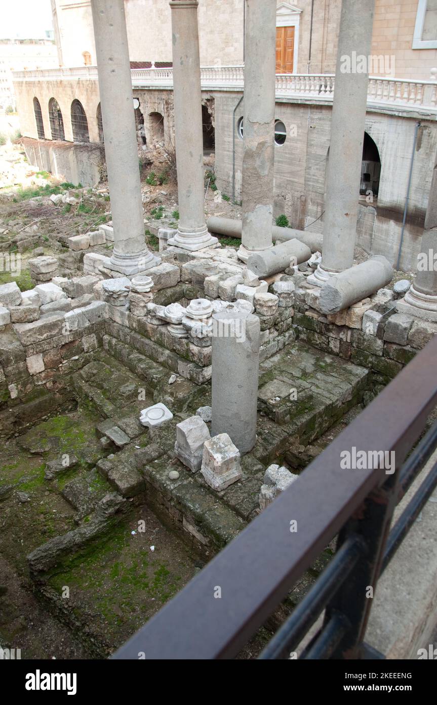 Vestiges romains - bains, colonnes et capitales, Beyrouth, Liban, Moyen-Orient Banque D'Images