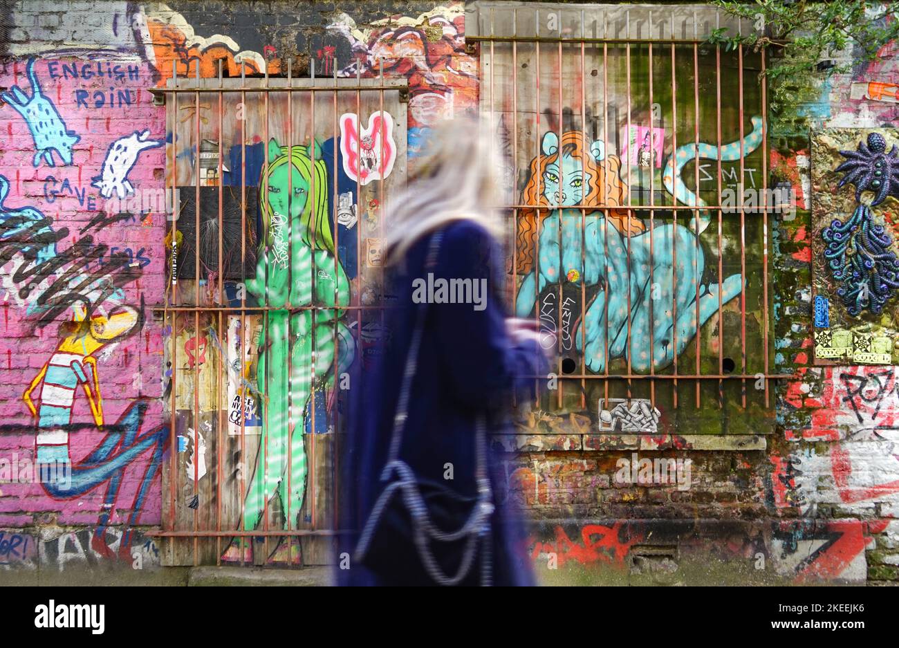 Graffiti dans une rue Shoreditch à Londres, Grande-Bretagne Banque D'Images