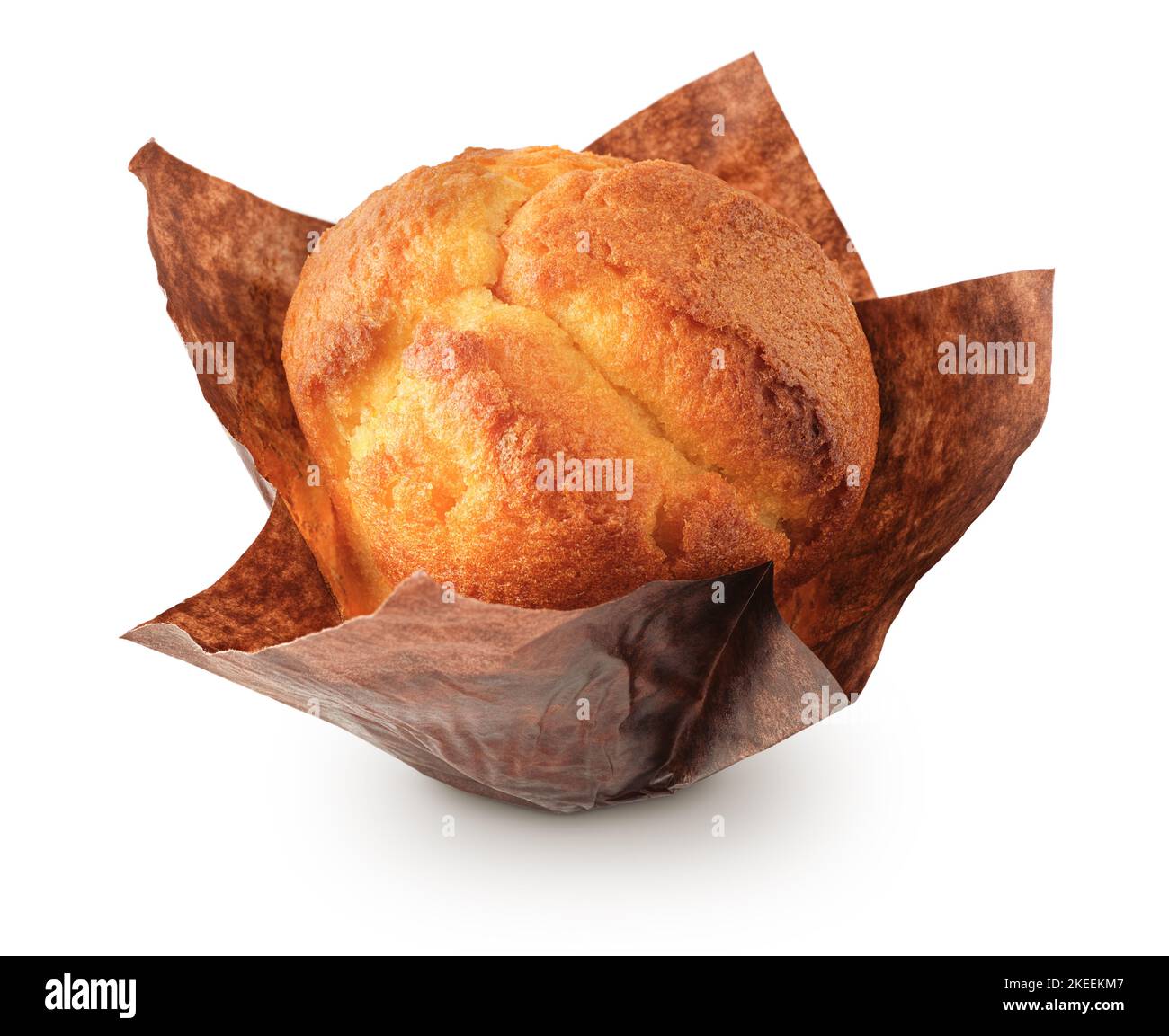 Un muffin à la vanille, ou cupcake, isolé sur fond blanc Banque D'Images