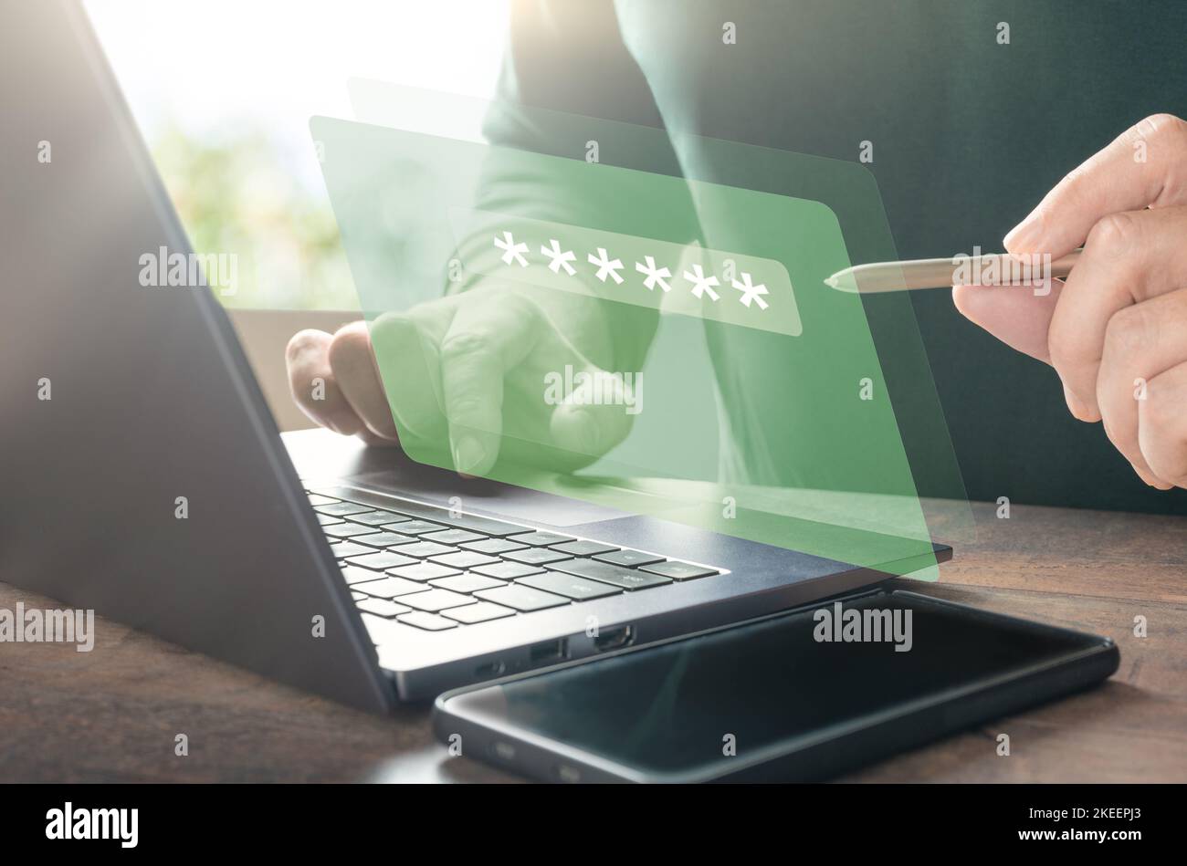 mot de passe pour accéder aux données personnelles des utilisateurs, concept de cybersécurité. protéger les informations personnelles en vérifiant l'identité avant d'utiliser l'ordinateur portable. connexion et passwo Banque D'Images