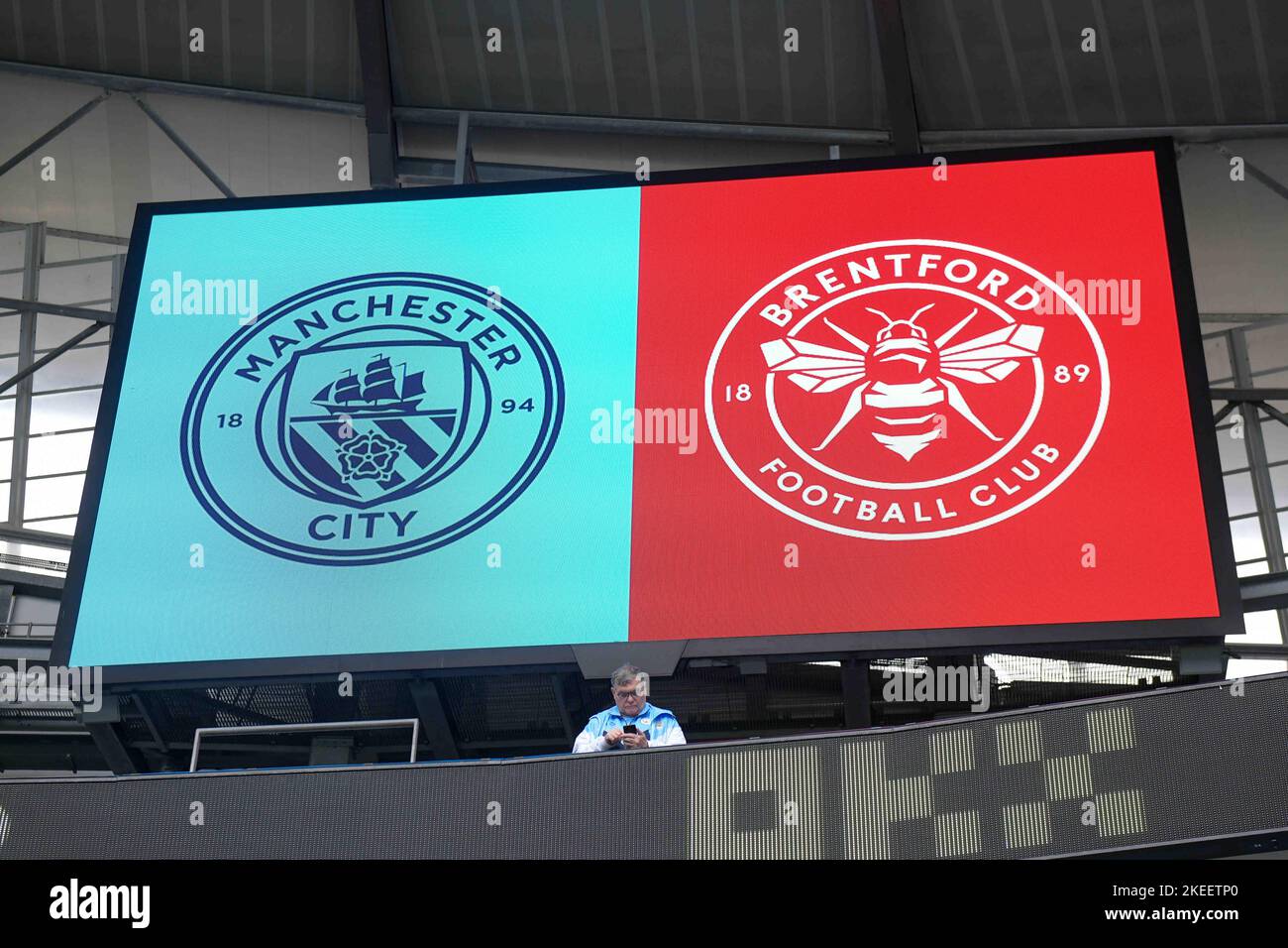 Etihad Stadium, Manchester, Royaume-Uni. 12th novembre 2022. Premier ministre du football, Manchester City contre Brentford ; fan de Manchester City en attente du coup d'envoi crédit : action plus Sports/Alay Live News Banque D'Images