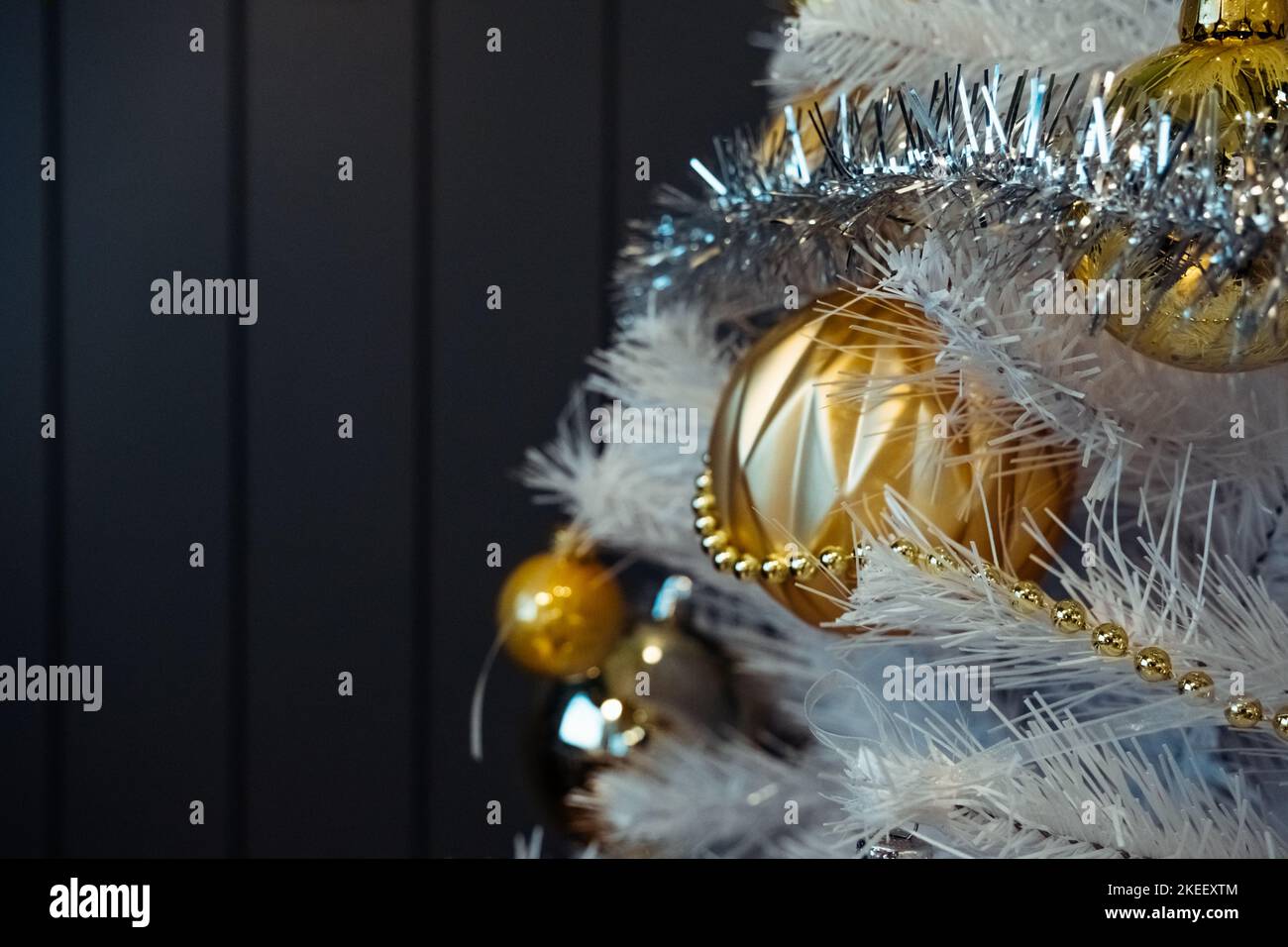 Sapin de Noël blanc. Placer pour le texte. Banque D'Images