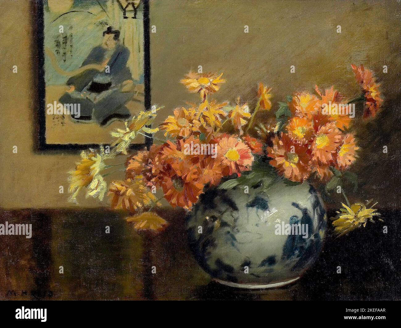 Mary Hiester Reid, Chrysanthemums, Un arrangement japonais, Circa 1890-1921, huile sur toile, Musée des beaux-arts de l'Ontario, Toronto, Canada. Banque D'Images