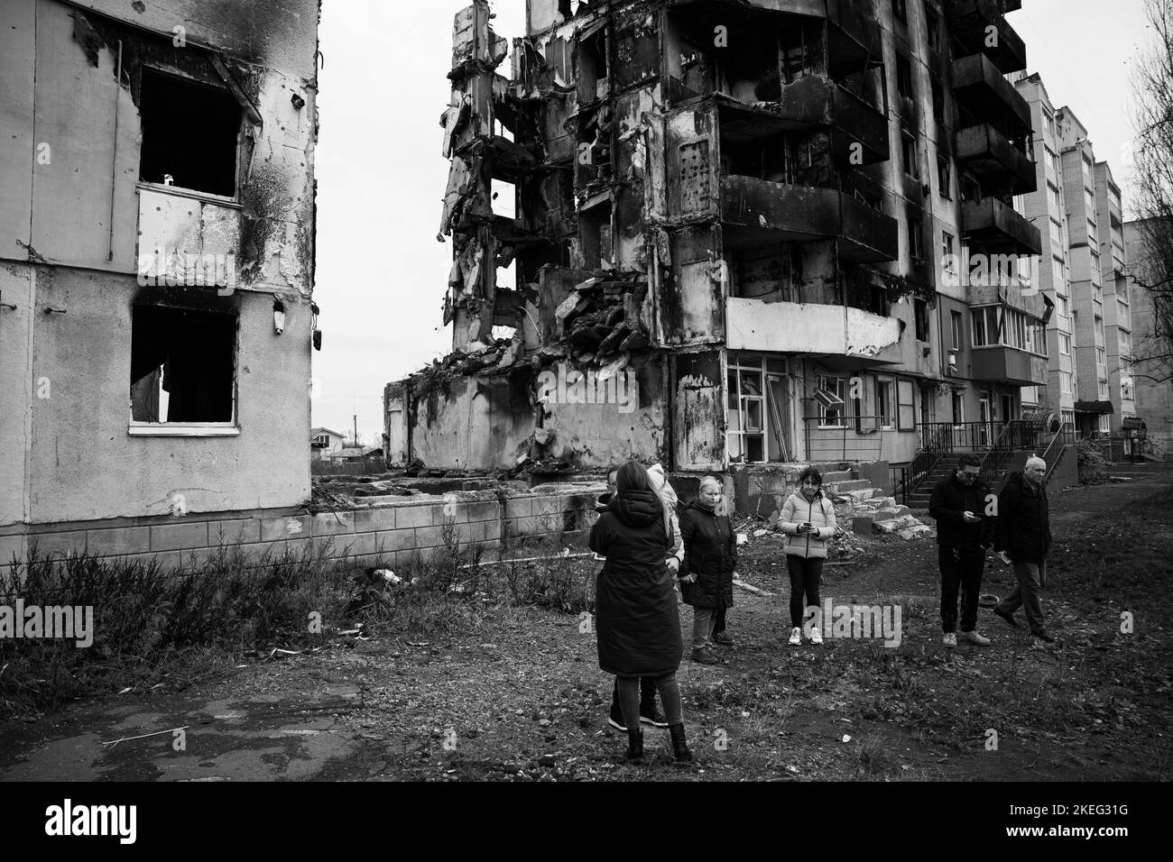 Borodyanka, région de Kiev 11.12.2022 le travail de la murale de Banksy sur le mur d'une maison détruite Banque D'Images