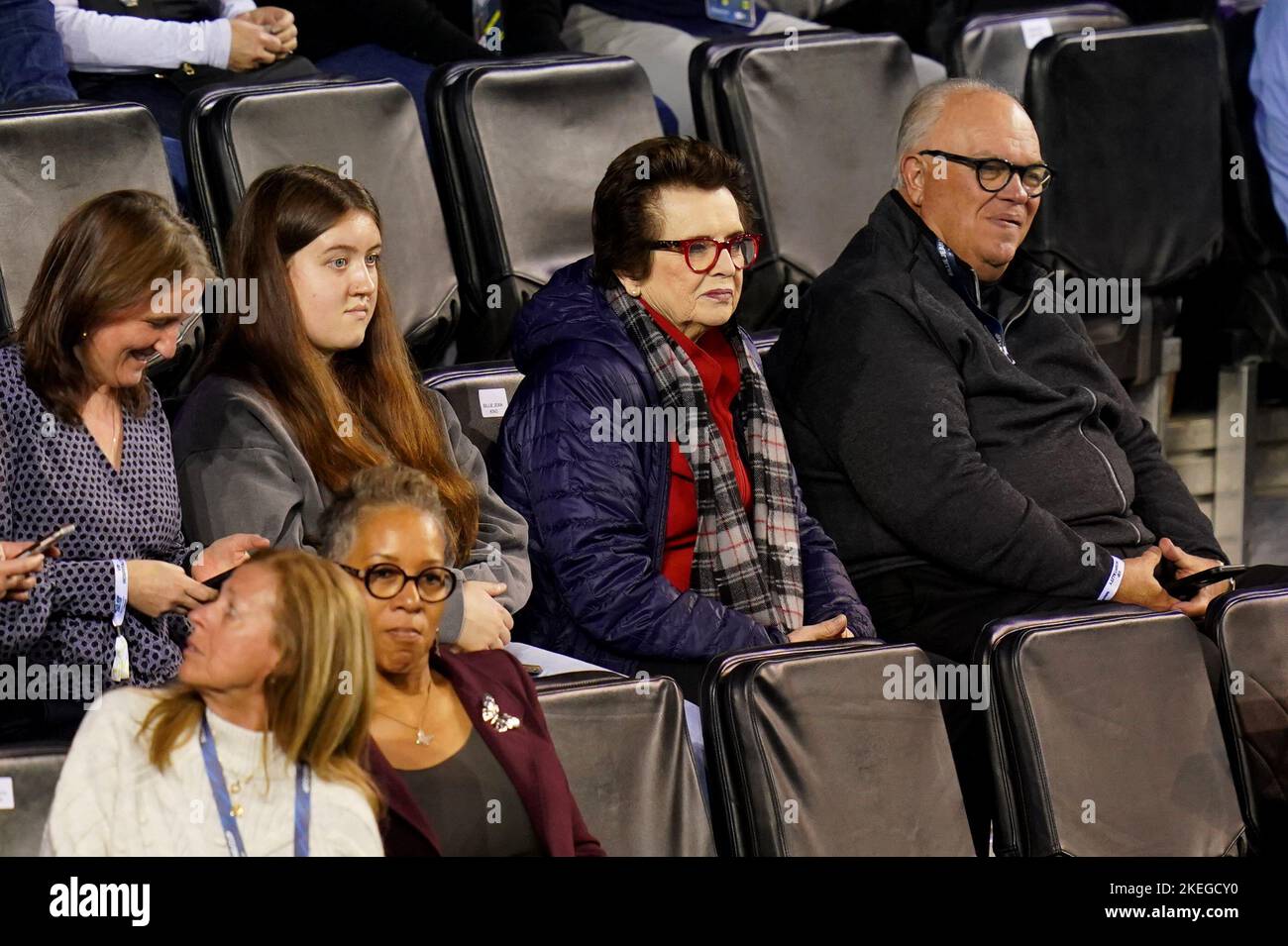 Billie Jean King regarde la demi-finale de la coupe Billie Jean King entre la Grande-Bretagne et l'Australie à l'Emirates Arena, Glasgow. Date de publication : samedi 12 novembre 2022. Banque D'Images