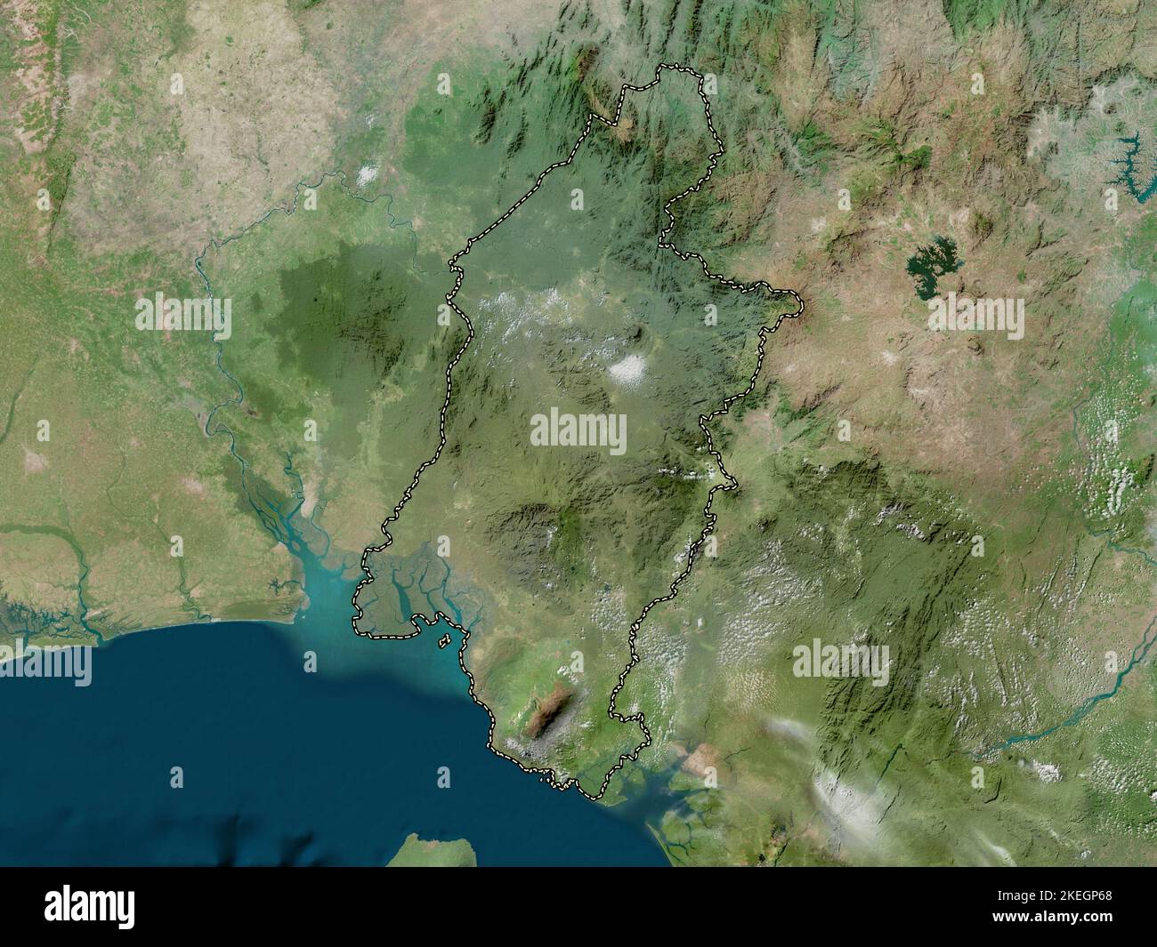 Sud-Ouest, région du Cameroun. Carte satellite haute résolution Banque D'Images