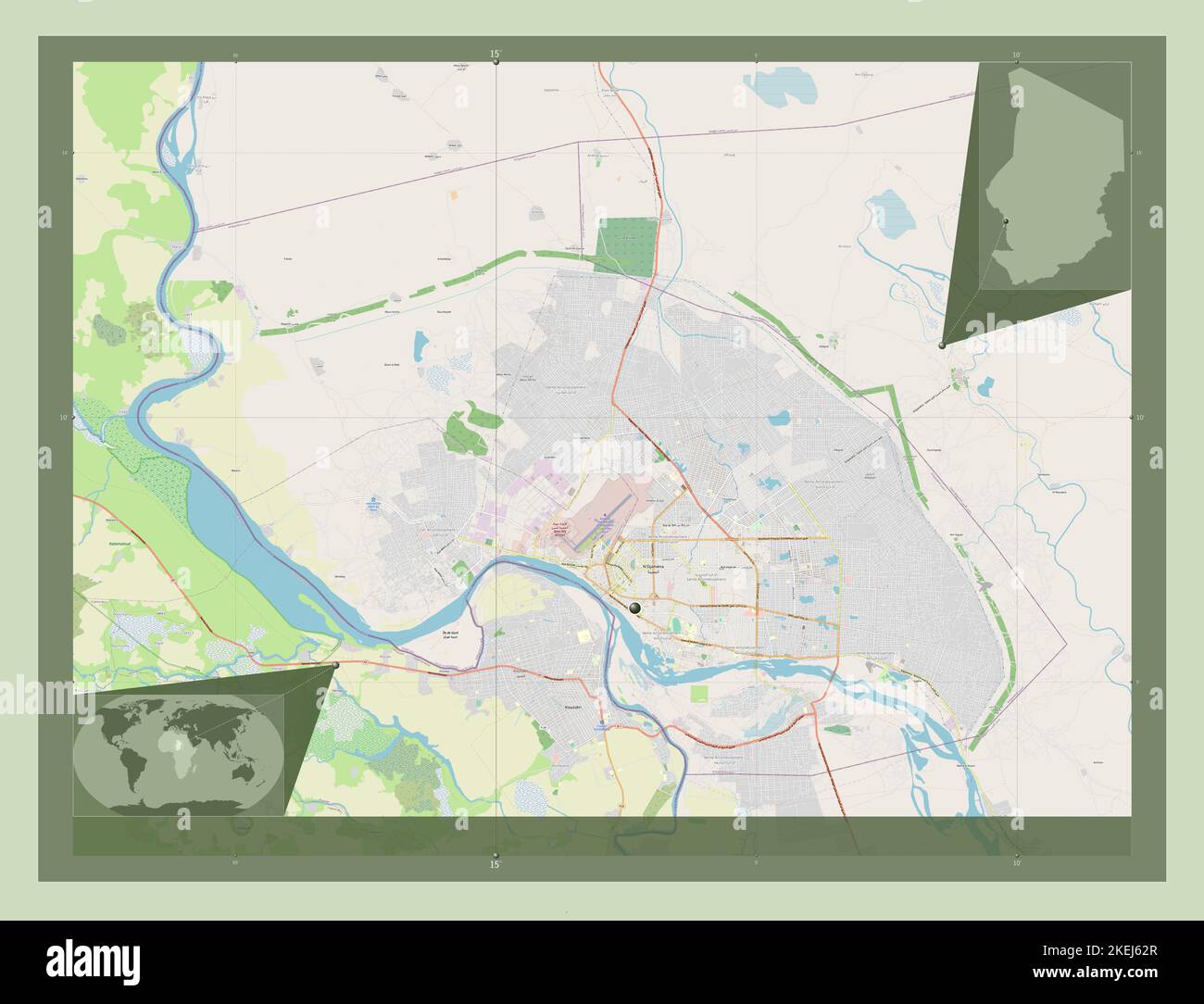 Ville de n'Djamena, région du Tchad. Ouvrez la carte des rues. Cartes d'emplacement auxiliaire d'angle Banque D'Images