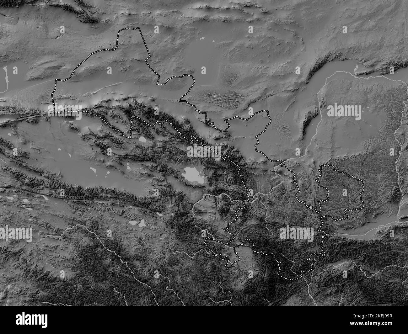 Gansu, province de Chine. Carte d'altitude à deux niveaux avec lacs et rivières Banque D'Images