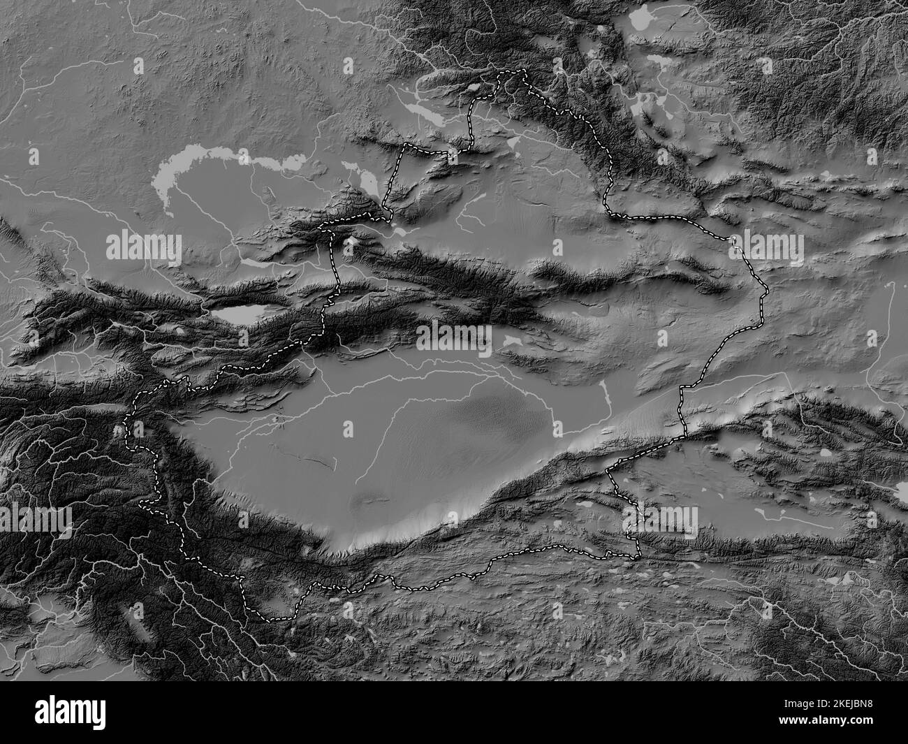 Xinjiang Uygur, région autonome de Chine. Carte d'altitude à deux niveaux avec lacs et rivières Banque D'Images