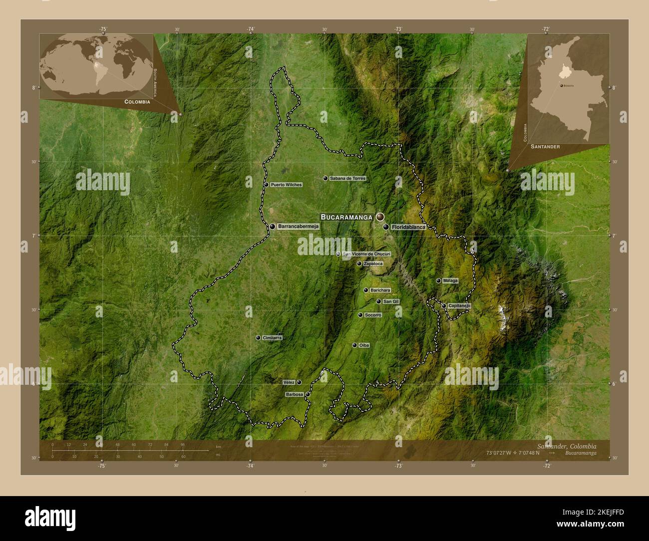 Santander Département De Colombie Carte Satellite Basse Résolution Lieux Et Noms Des 
