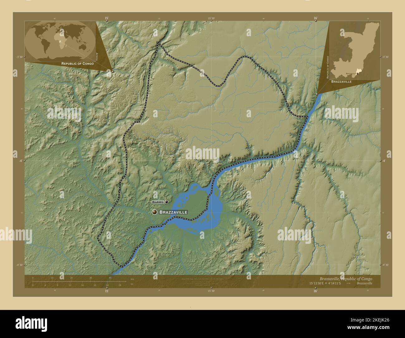 Brazzaville, région de la République du Congo. Carte d'altitude en ...