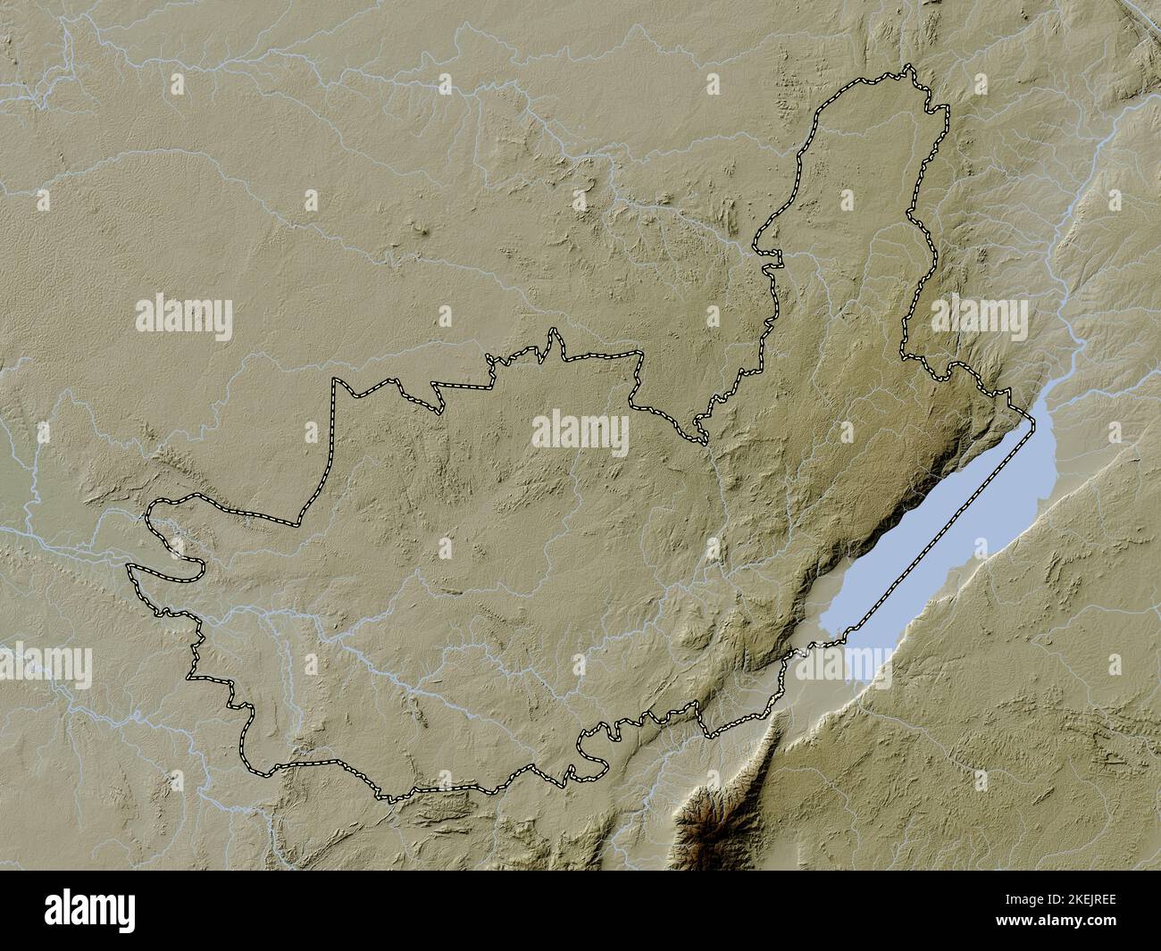 Ituri, province de la République démocratique du Congo. Carte d'altitude colorée en style wiki avec lacs et rivières Banque D'Images