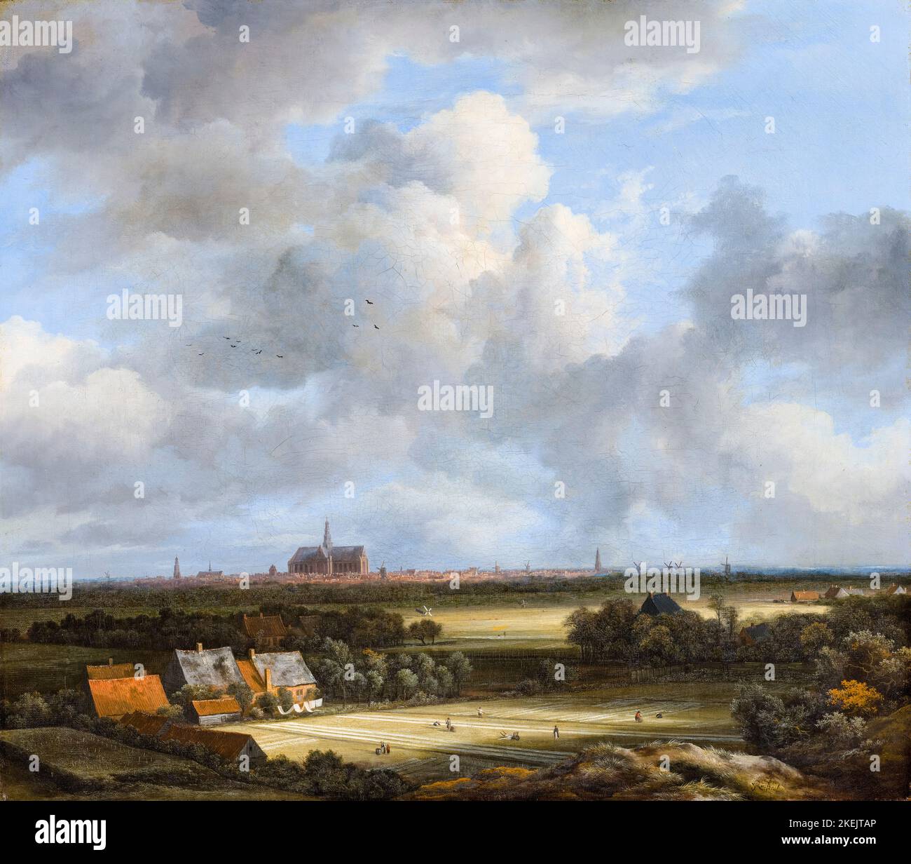 Jacob van Ruisdael, peinture paysagère, vue de Haarlem avec des terrains de blanchiment, huile sur toile, 1670-1675 Banque D'Images