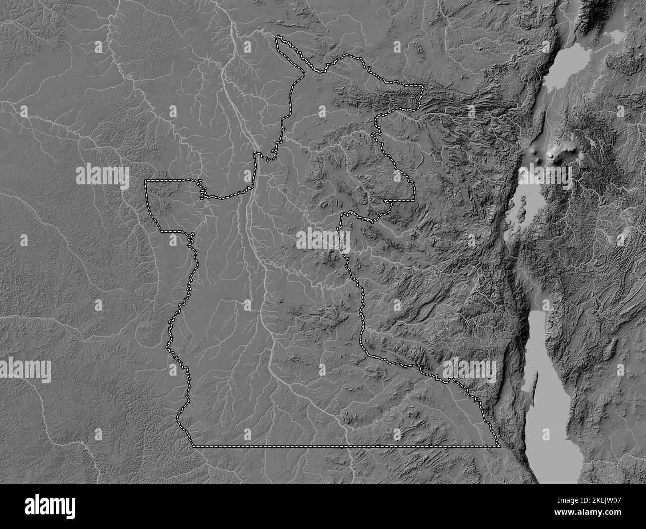 Maniema, province de la République démocratique du Congo. Carte d'altitude à deux niveaux avec lacs et rivières Banque D'Images