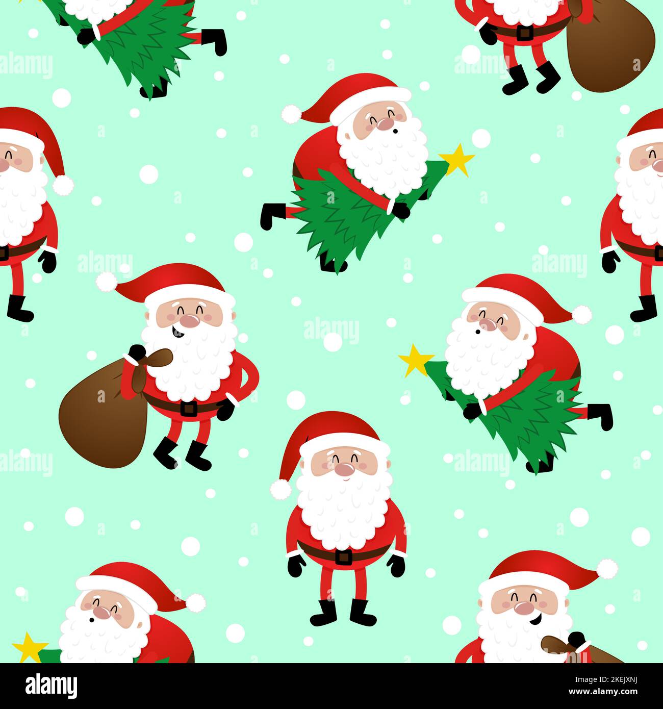 Motif de noël mignon avec plusieurs personnages de Noël amusants. Ensemble de doodle dessiné à la main pour enfants. Bon pour le textile, la pépinière, le papier peint Illustration de Vecteur