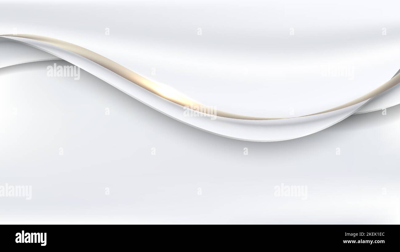 Résumé 3D modèle de luxe blanc satin tissu avec lignes de ruban ondulées d'or et effet d'éclairage sur fond propre. Illustration vectorielle Illustration de Vecteur