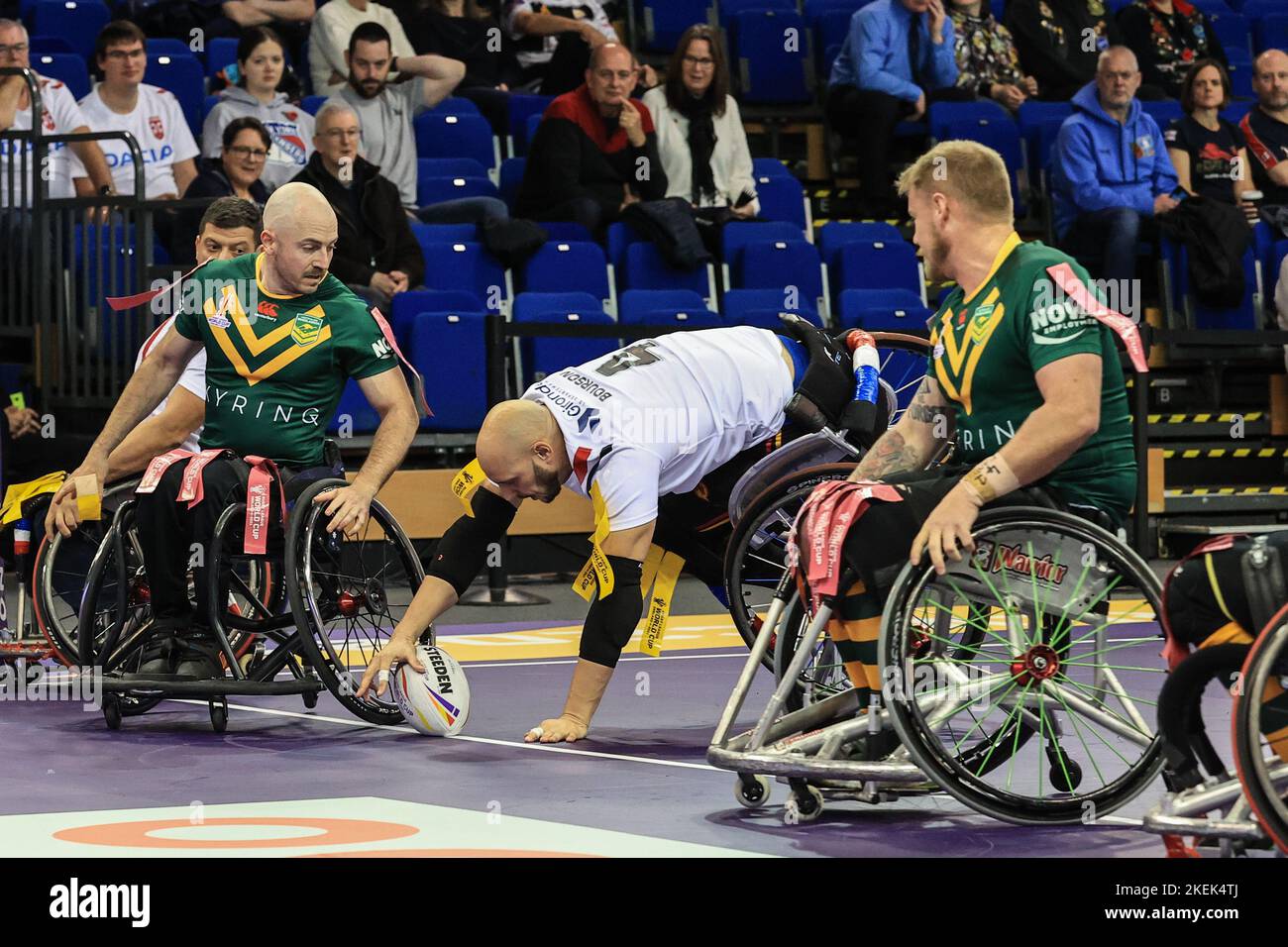 Jeremy Bourson, de France, fait un essai lors de la demi-finale de la coupe du monde de rugby en fauteuil roulant 2021, France contre Australie à l'Institut anglais du sport Sheffield, Sheffield, Royaume-Uni, 13th novembre 2022 (photo de Mark Cosgrove/News Images) à Sheffield, Royaume-Uni, le 11/13/2022. (Photo de Mark Cosgrove/News Images/Sipa USA) Banque D'Images