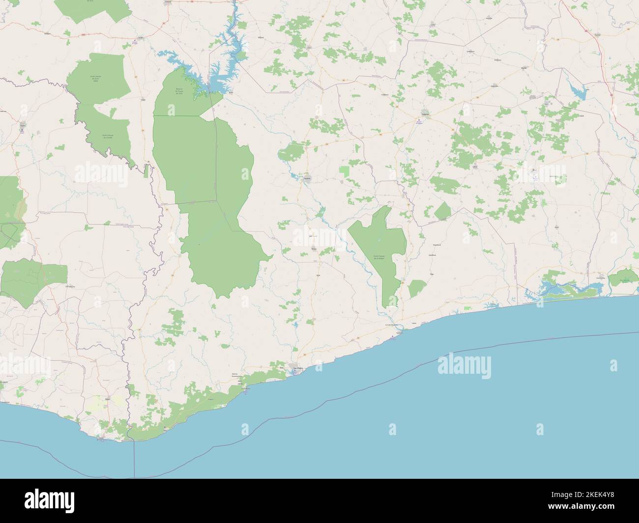 Bas-Sassandra, district de Côte d'Ivoire. Ouvrez la carte des rues Banque D'Images