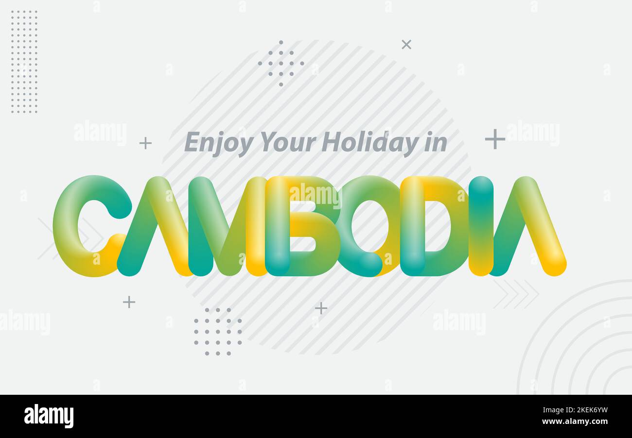 Profitez de vos vacances au Cambodge. Typographie créative avec effet 3D Blend Illustration de Vecteur