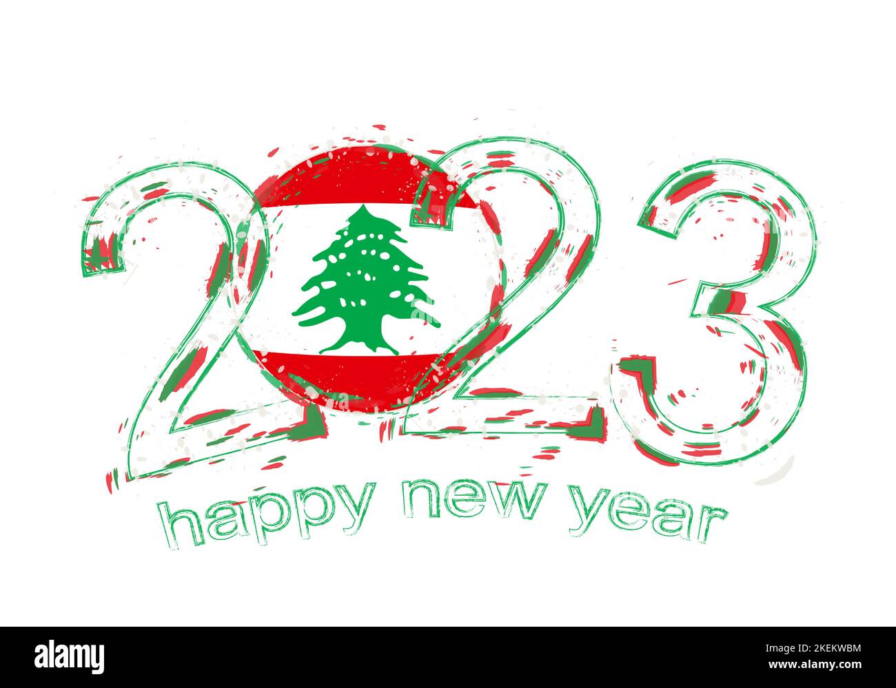 2023 ans dans le style grunge avec drapeau du Liban. Illustration du vecteur grunge des fêtes. Illustration de Vecteur
