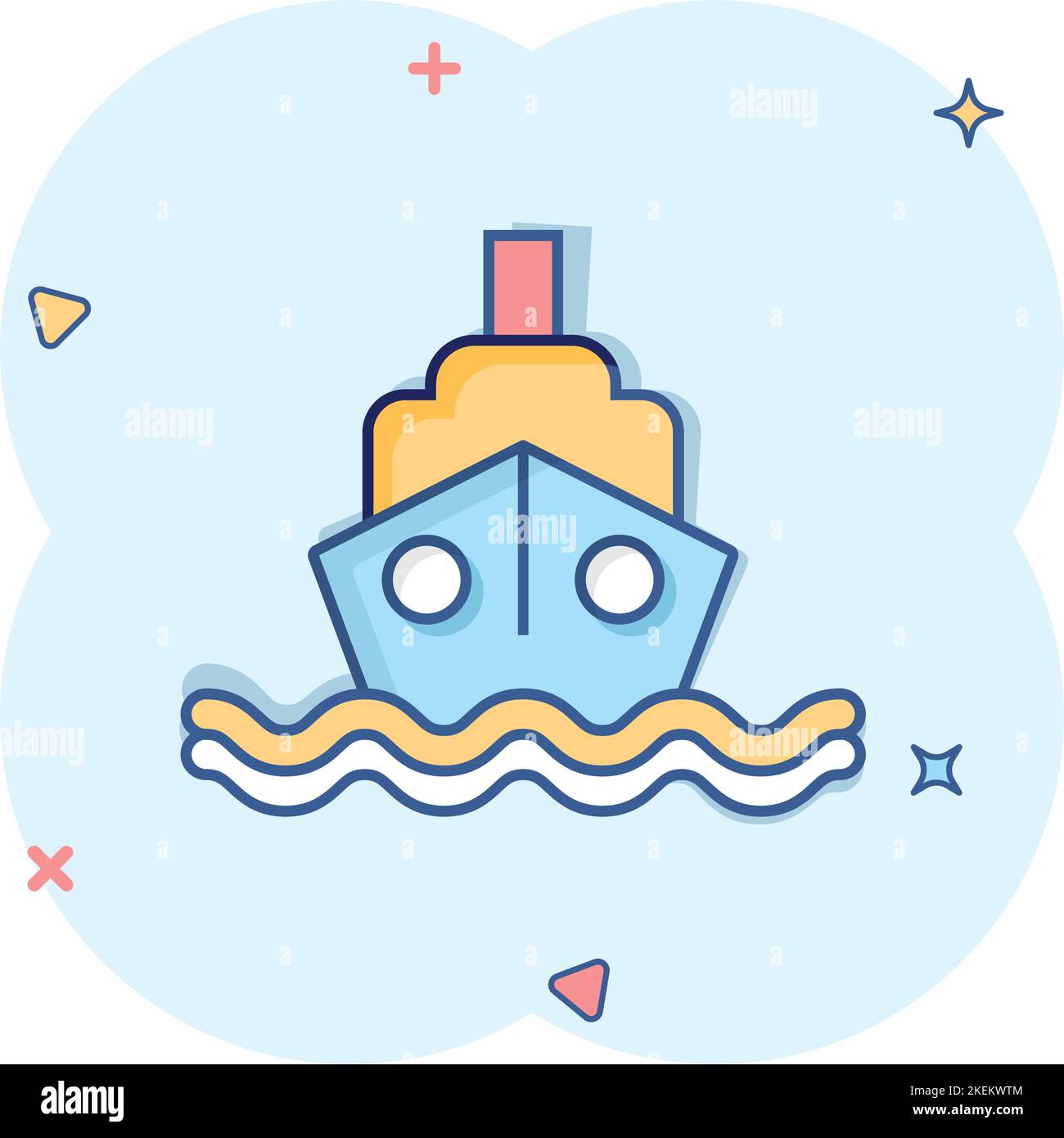 Icône de bateau de tourisme en style comique. Illustration vectorielle de dessin animé pour bateau de pêche sur fond blanc isolé. Destination de camion-citerne effet de destruction de l'entreprise con Illustration de Vecteur