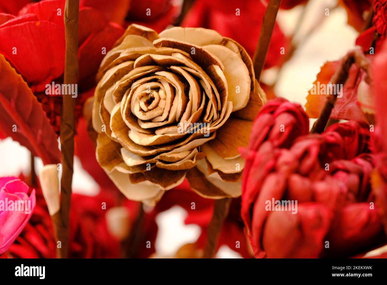 Fleurs artificielles colorées fabriquées à la main par des artisans en Inde. Banque D'Images