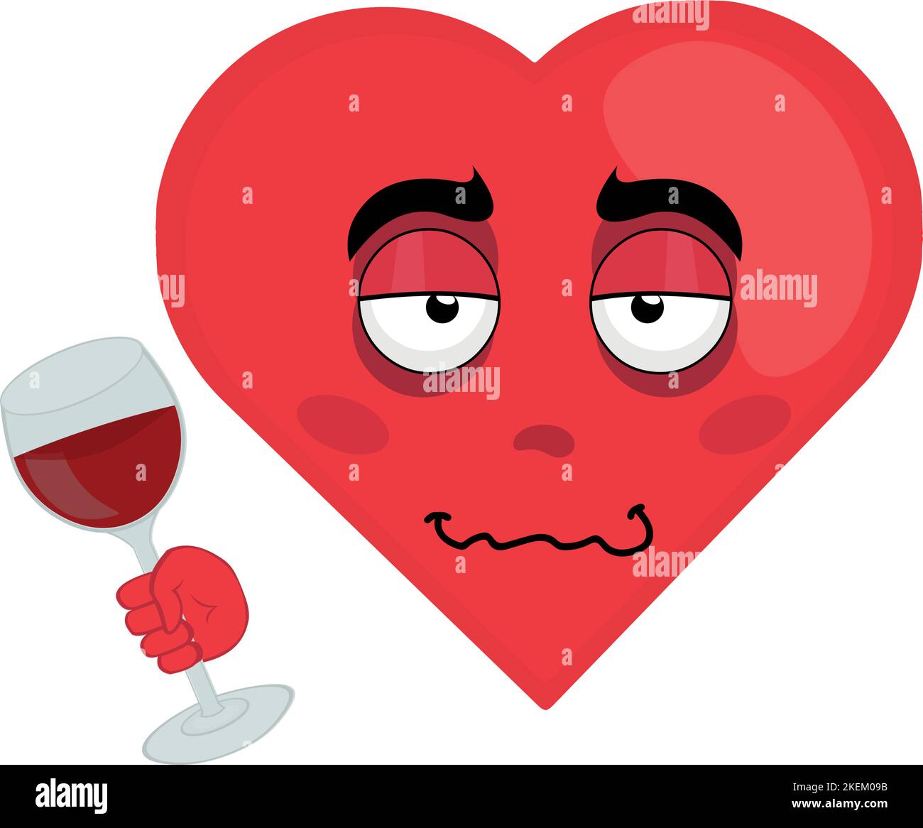 dessin animé vectoriel illustration d'un coeur ivre avec un verre de vin dans sa main Illustration de Vecteur